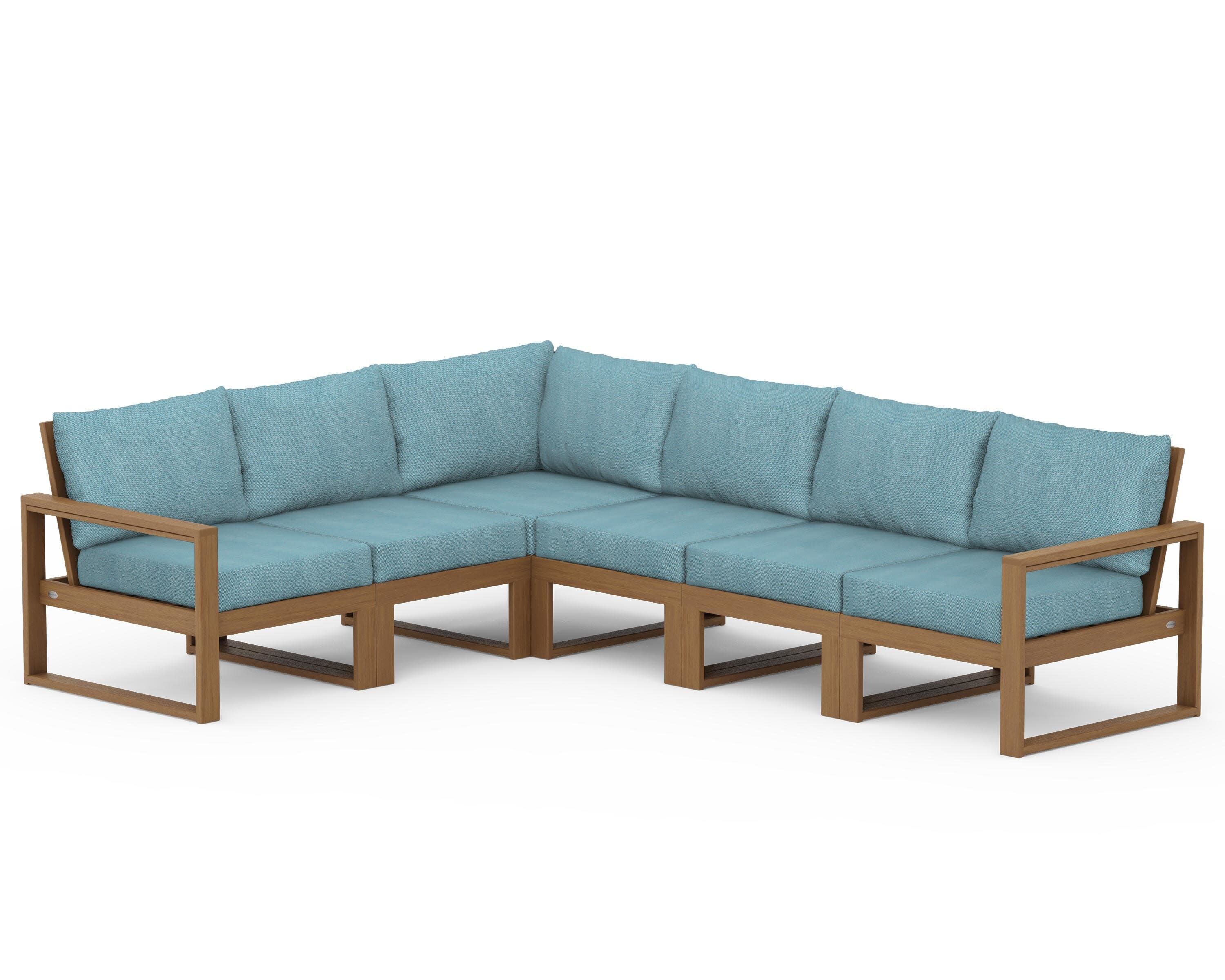 EDGE 6-Piece Modular Deep Seating Set in Natural / Lattice Sky Blue
