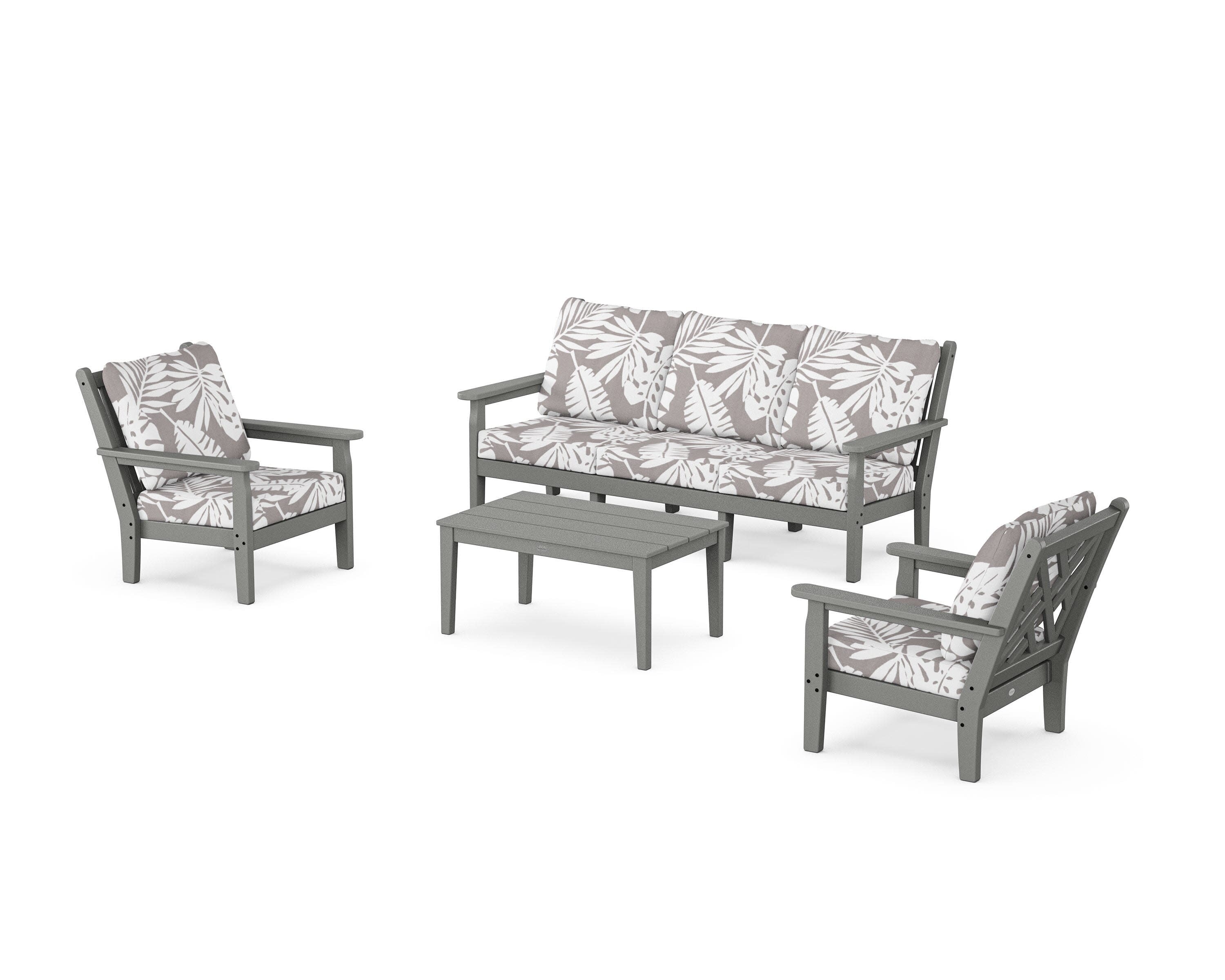 Chippendale 4-Piece Deep Seating Set with Sofa in Slate Grey / Leaf Grey Mist