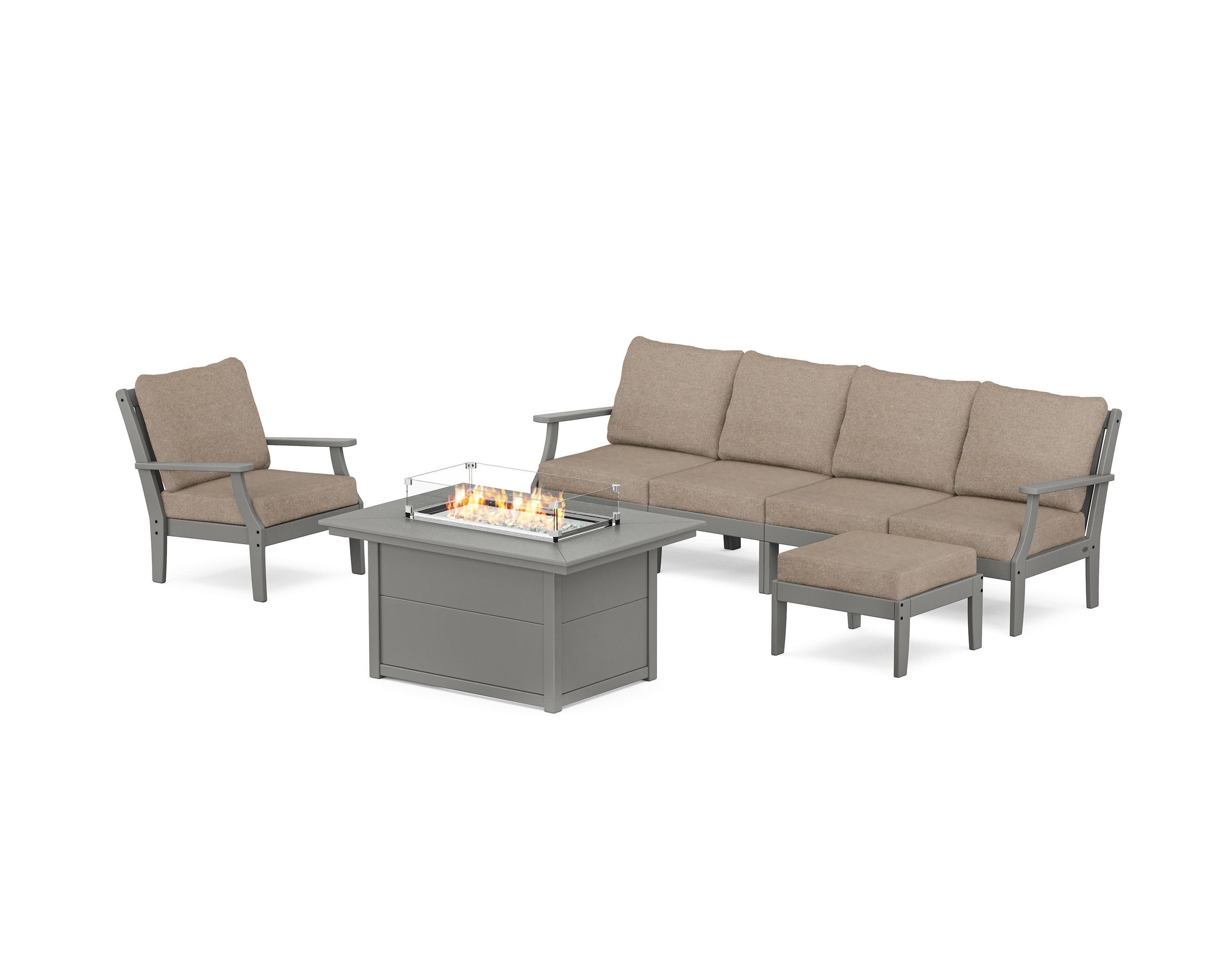 Braxton Sectional Lounge and Fire Pit Set in Slate Grey / Spiced Burlap
