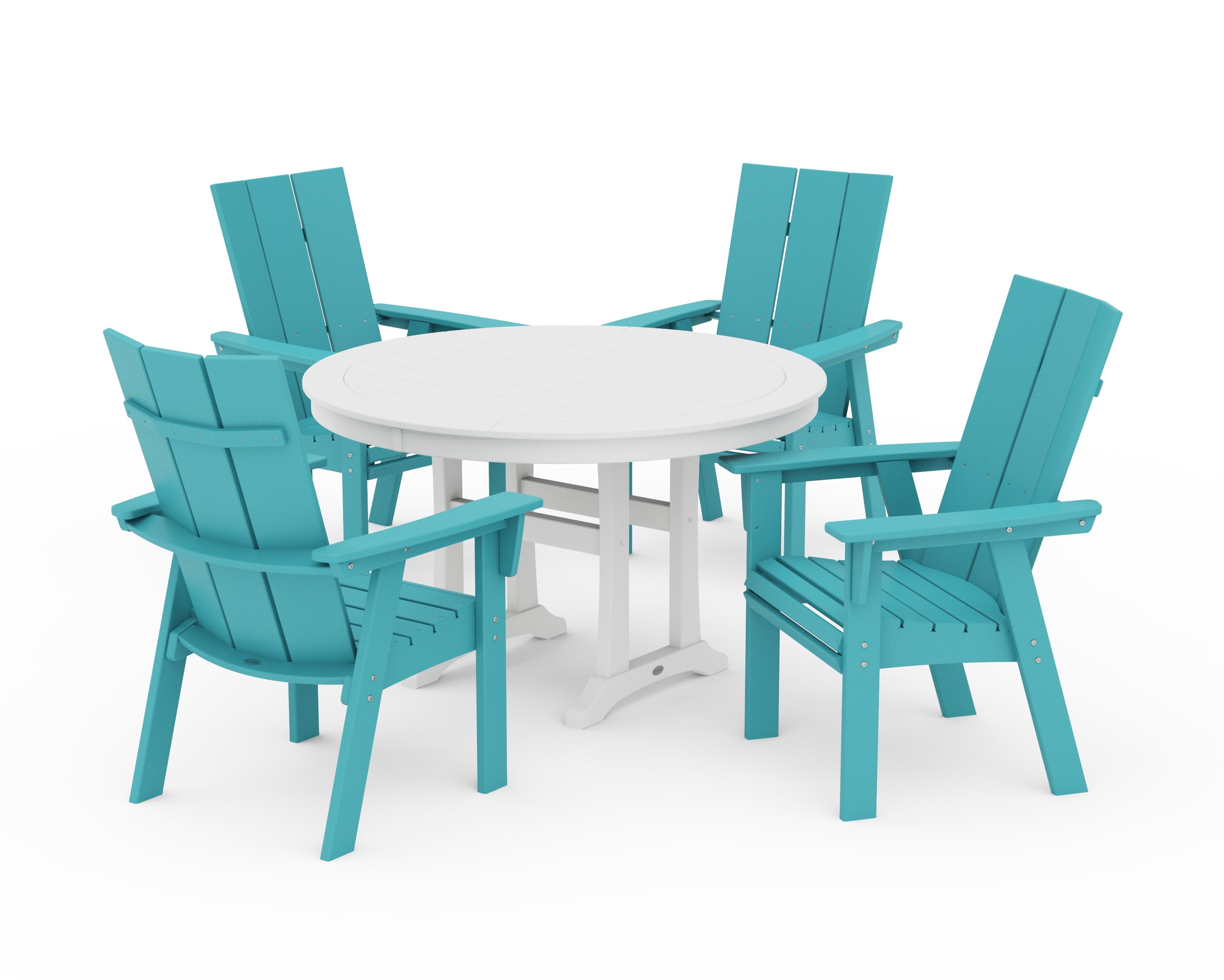 Modern Curveback Adirondack 5-Piece Nautical Trestle Dining Set in Aruba / White
