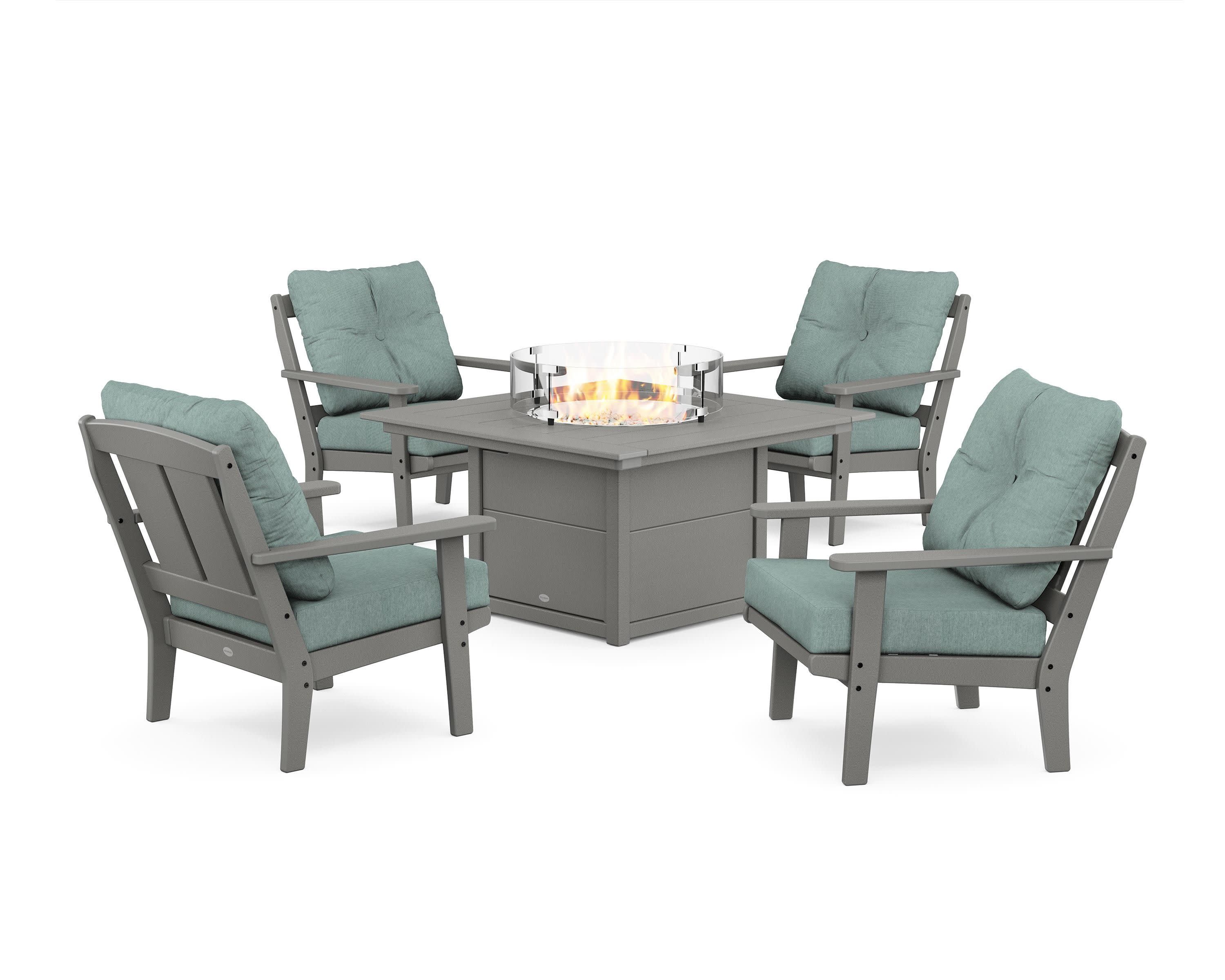 Mission 5-Piece Deep Seating Set with Fire Pit Table in Slate Grey / Glacier Spa