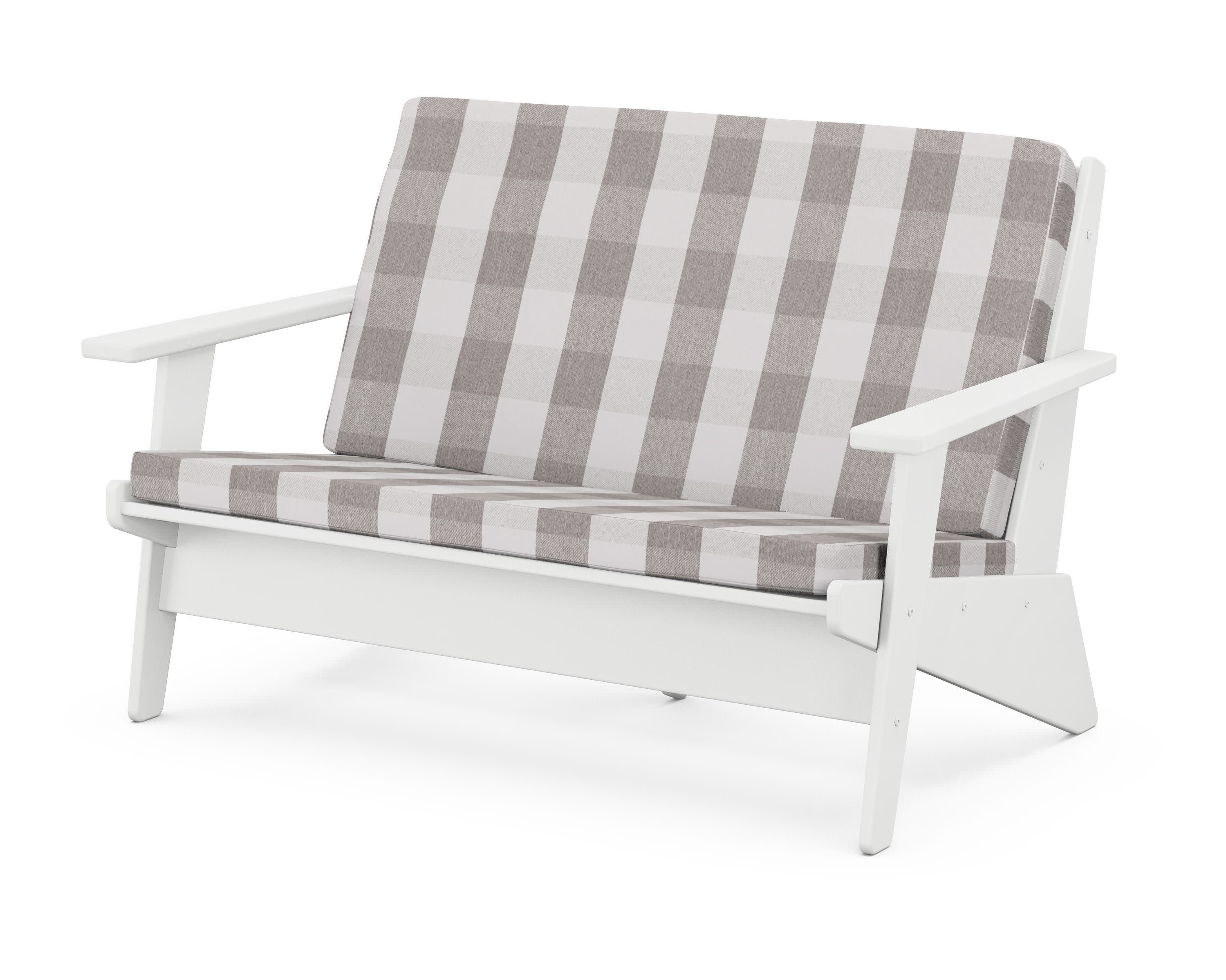 Riviera Modern Lounge Loveseat in White / Buffalo Plaid Grey Mist