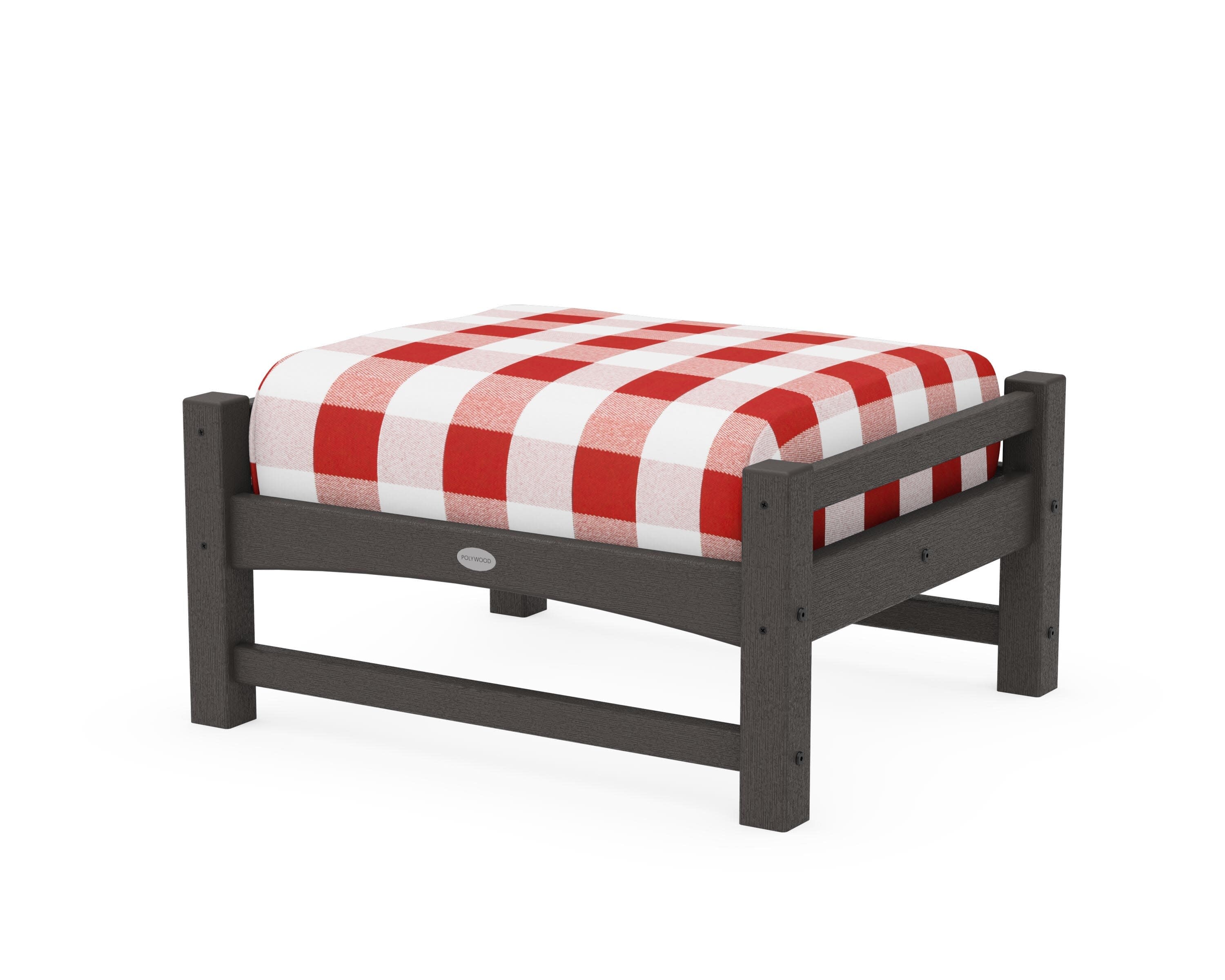 Club Ottoman in Vintage Coffee / Buffalo Plaid Crimson