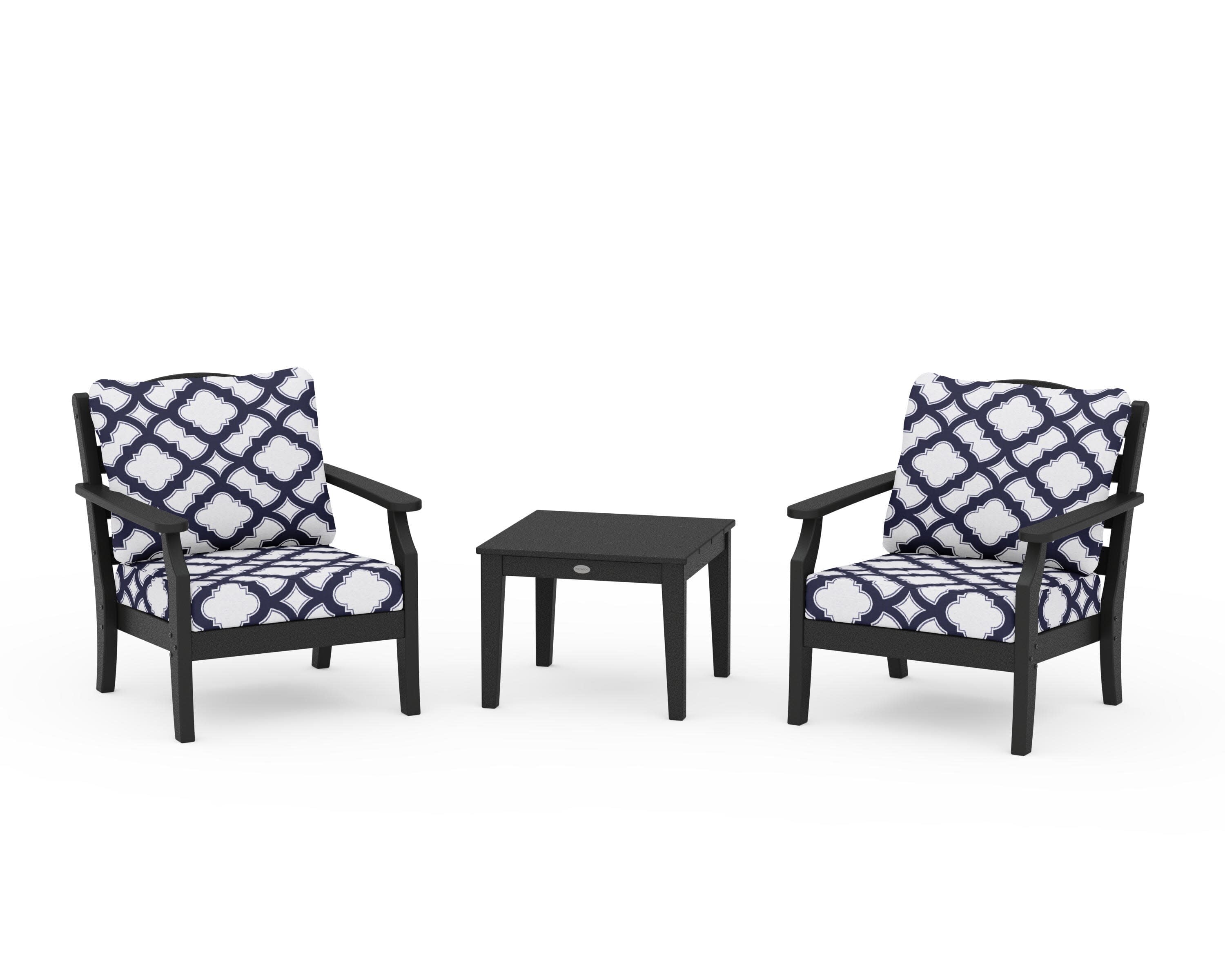 Savannah 3-Piece Deep Seating Set in Black / Trellis Navy