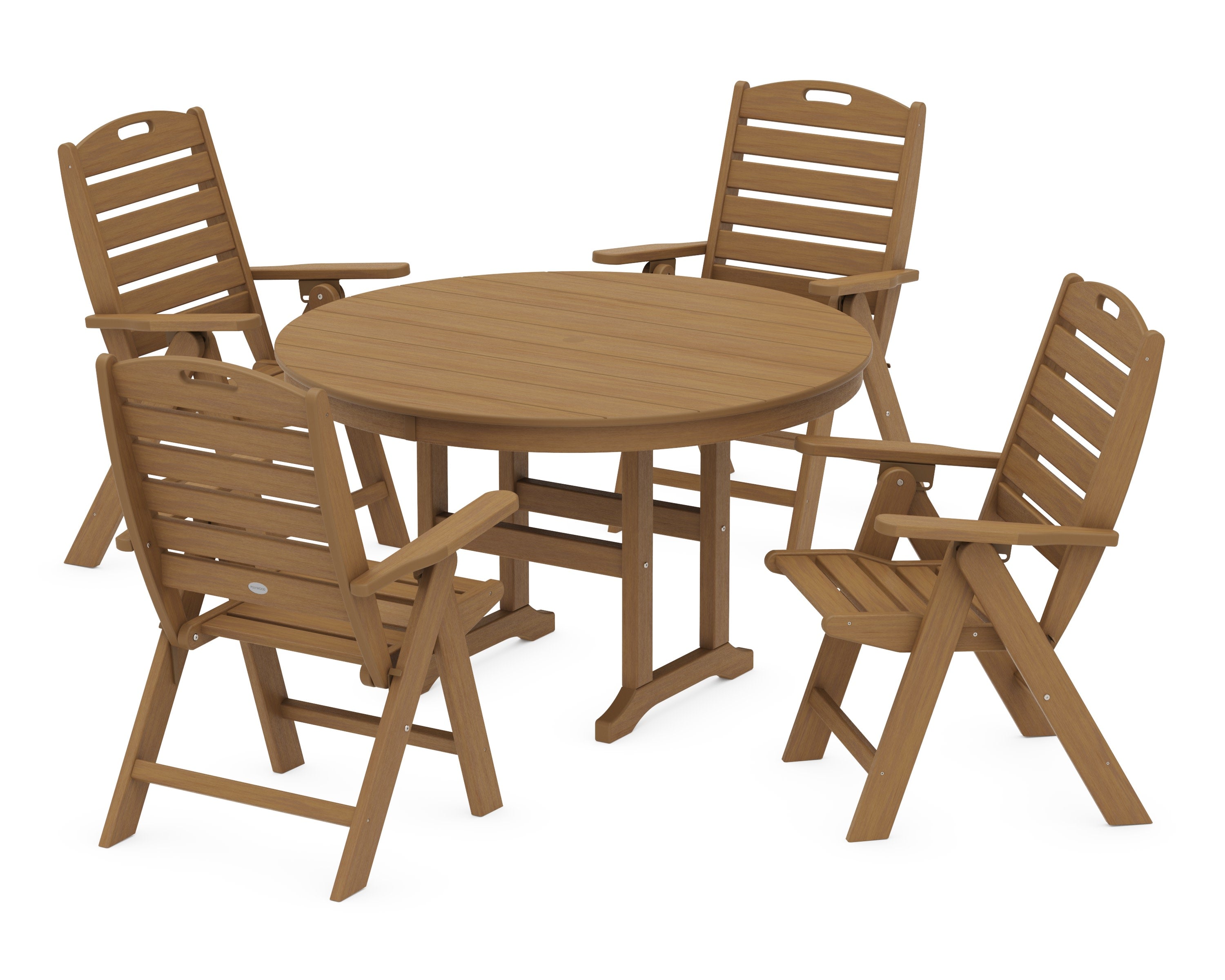 Nautical Folding Chair 5-Piece Round Farmhouse Dining Set in Natural