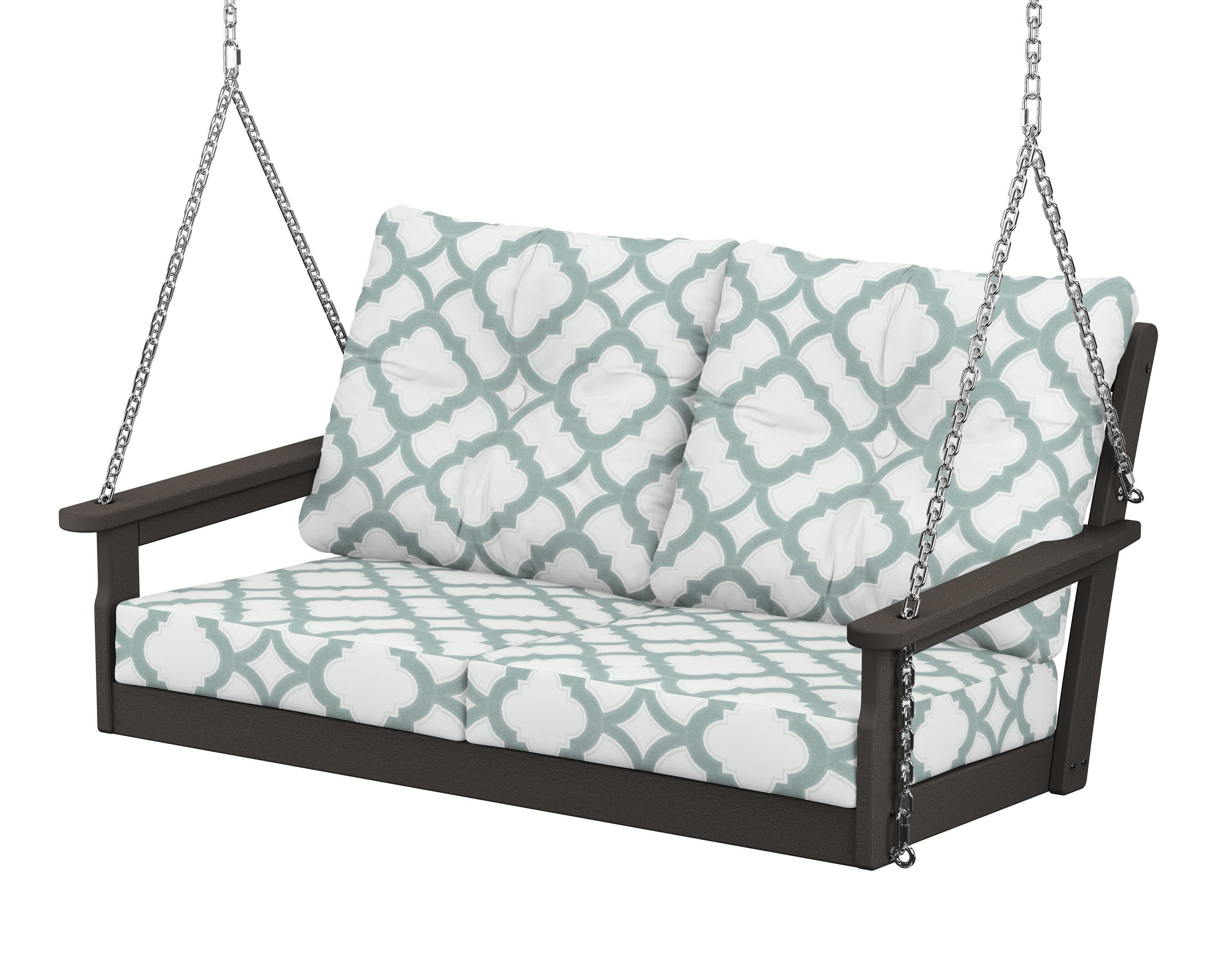 Vineyard Deep Seating Swing in Vintage Coffee / Trellis Glacier Spa
