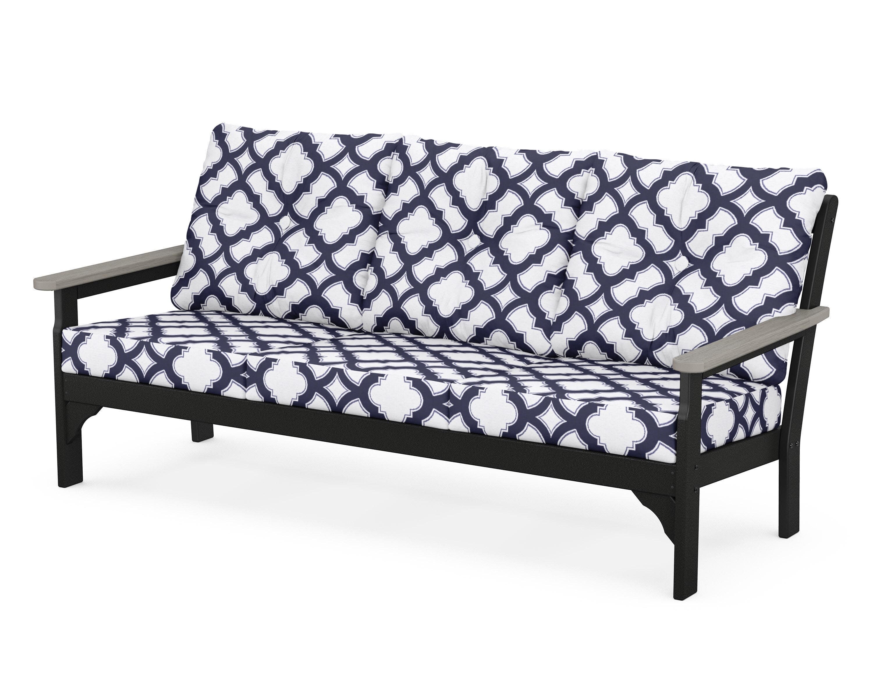 Vineyard Deep Seating Sofa in Black / Driftwood / Trellis Navy
