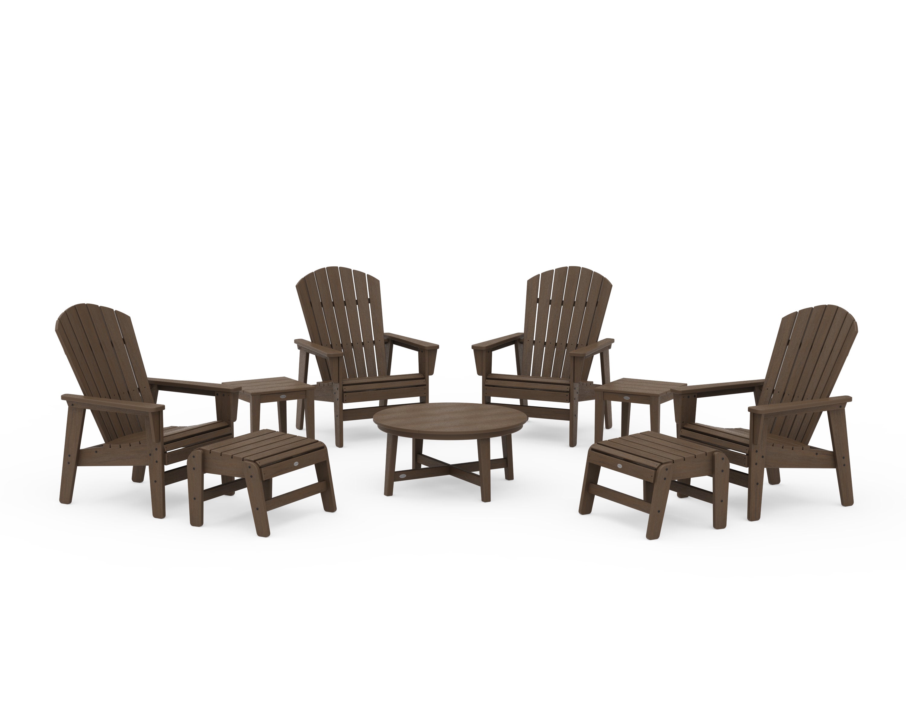 Nautical Grand Upright Adirondack 9-Piece Conversation Set in Kona