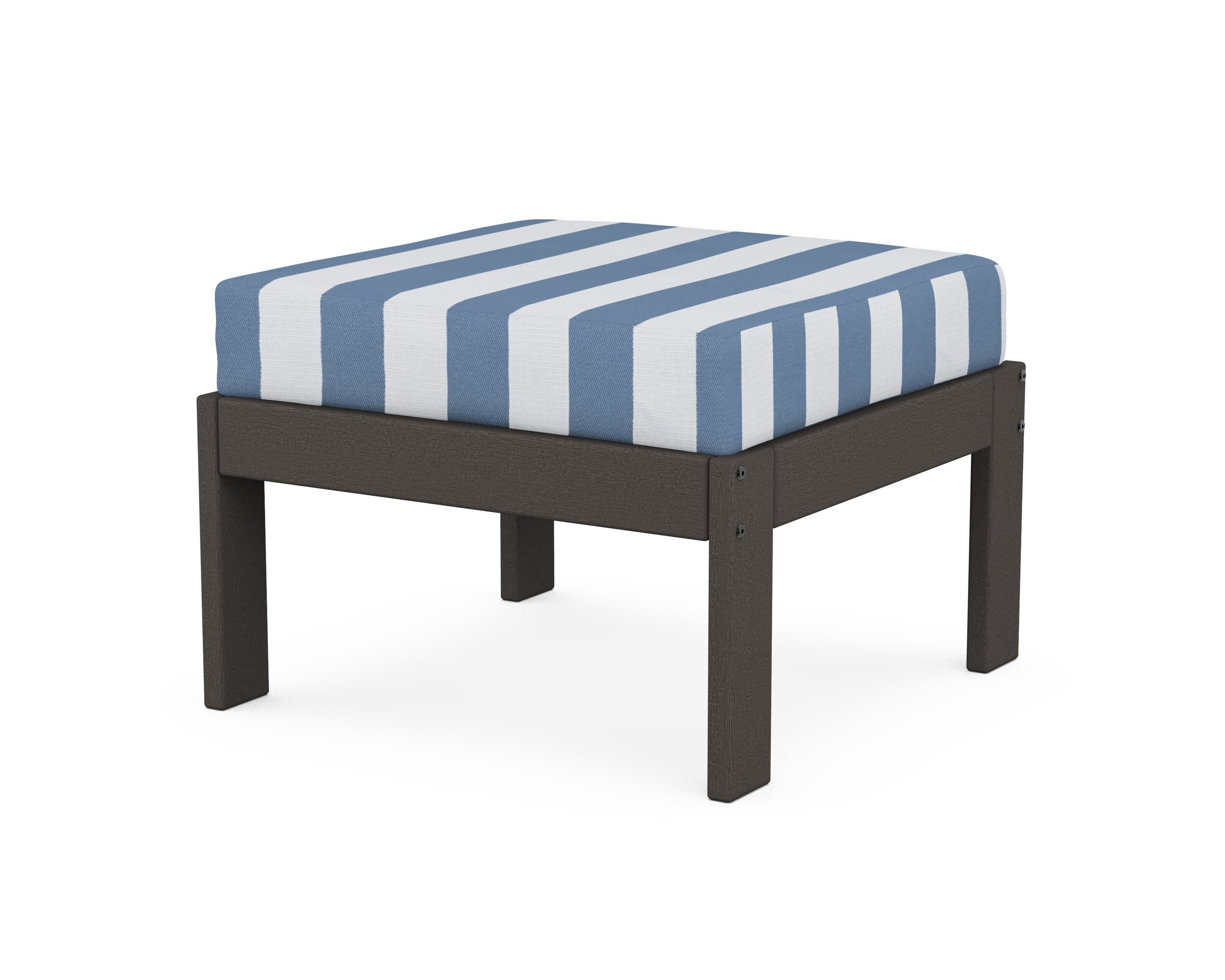 Vineyard Modular Ottoman in Vintage Coffee / Cabana Stripe Sky Blue