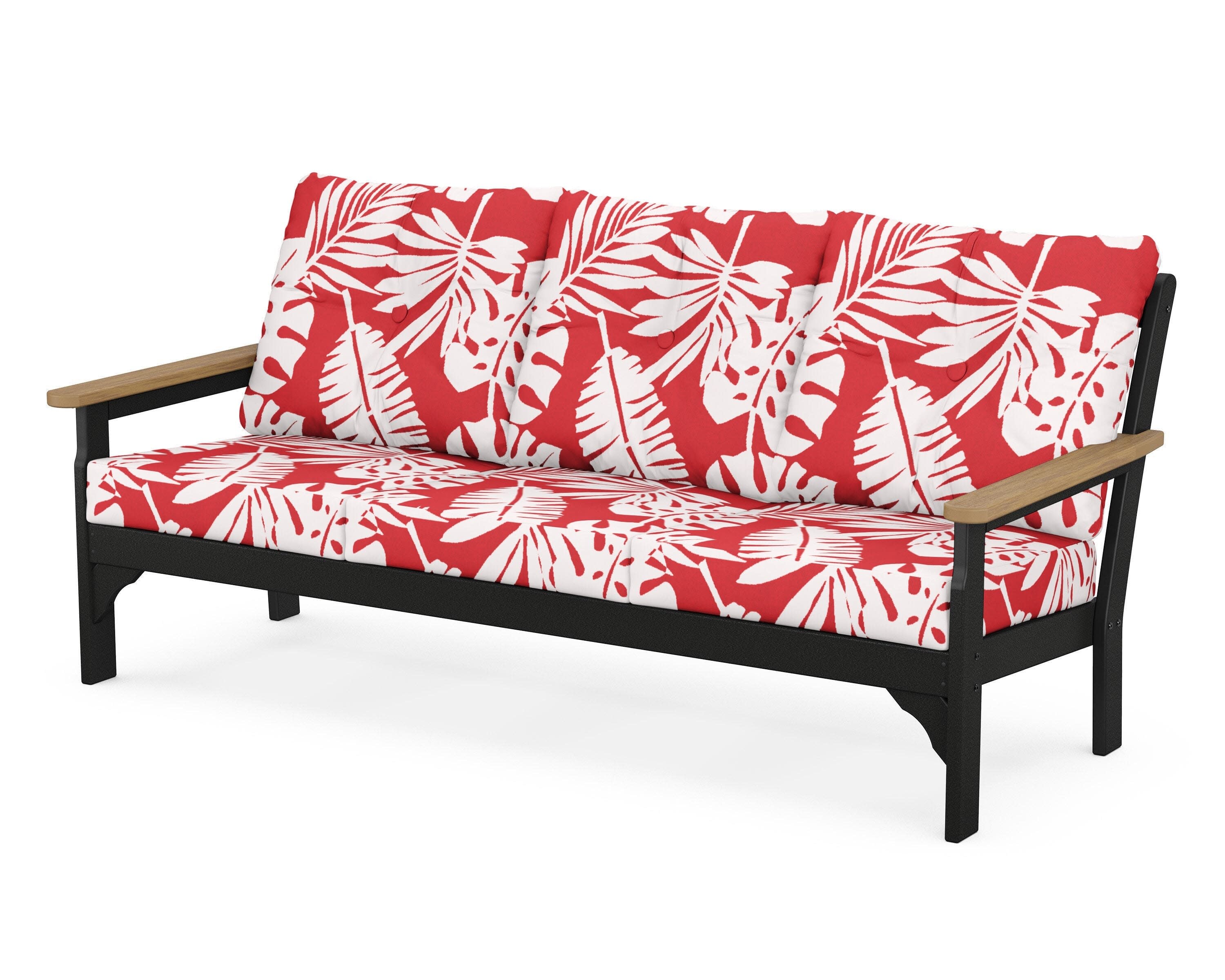Vineyard Deep Seating Sofa in Black / Natural / Leaf Crimson