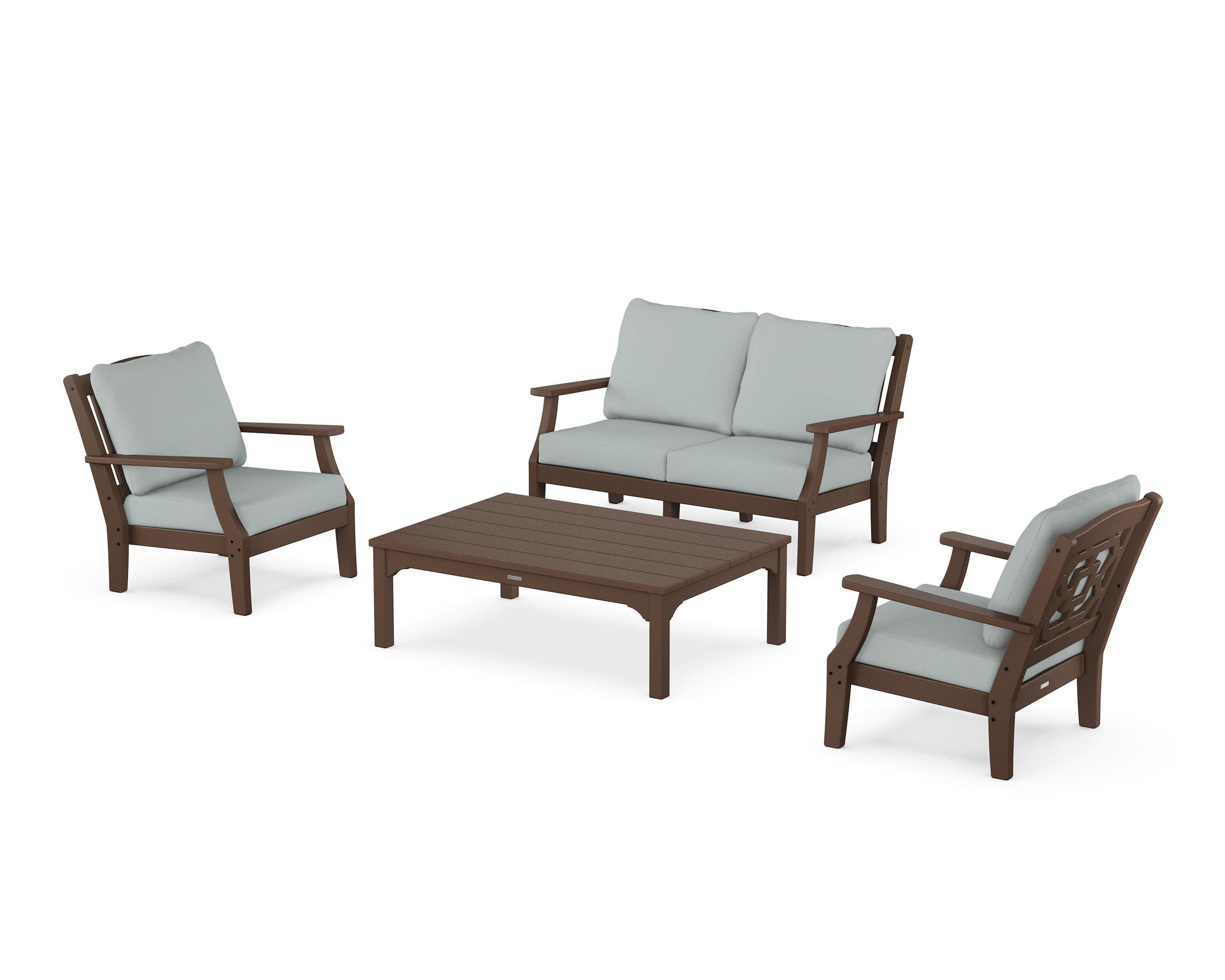 Chinoiserie 4-Piece Deep Seating Set with Loveseat in Mahogany / Spa