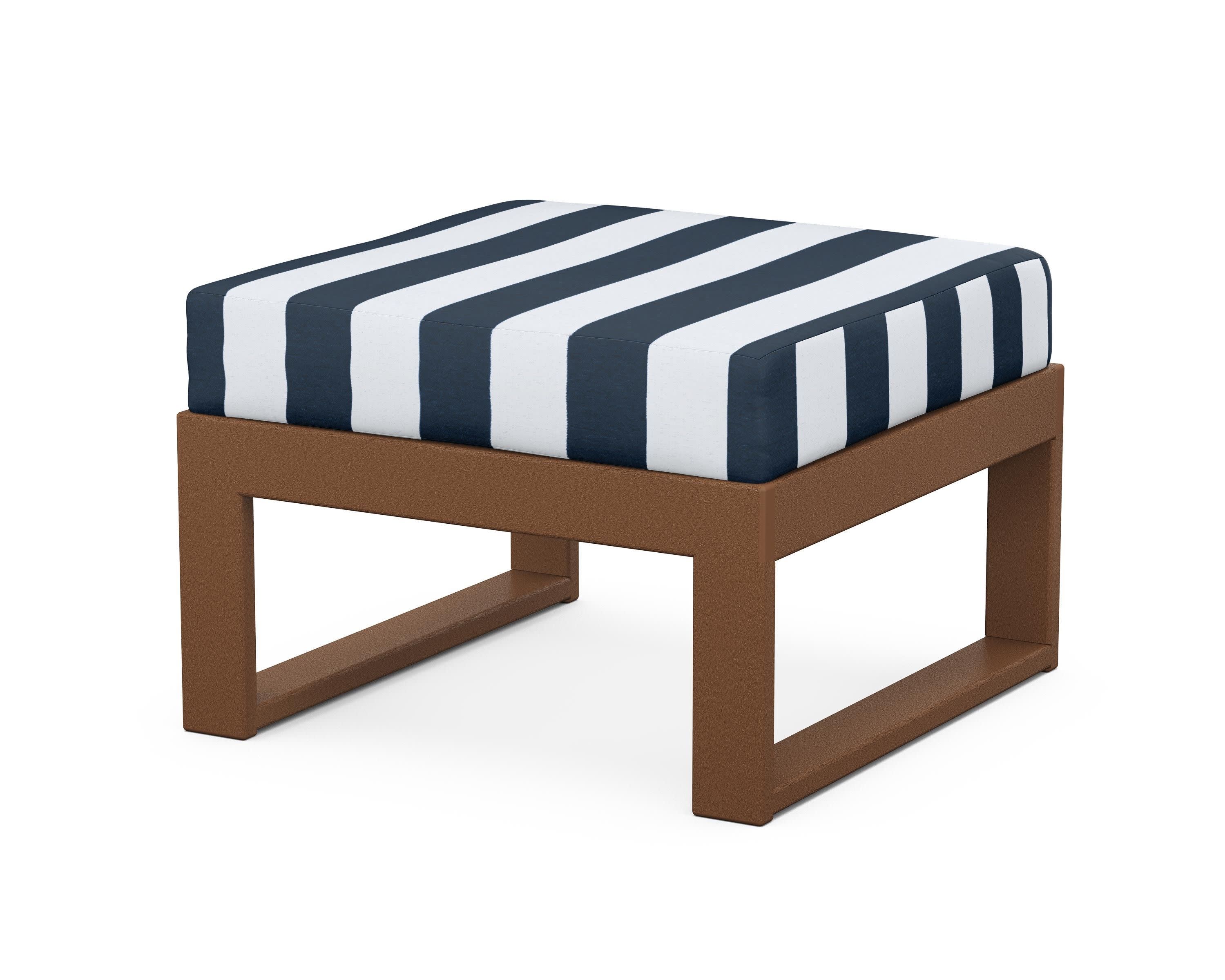 Modular Ottoman - Modern in Teak / Cabana Stripe Marine Indigo