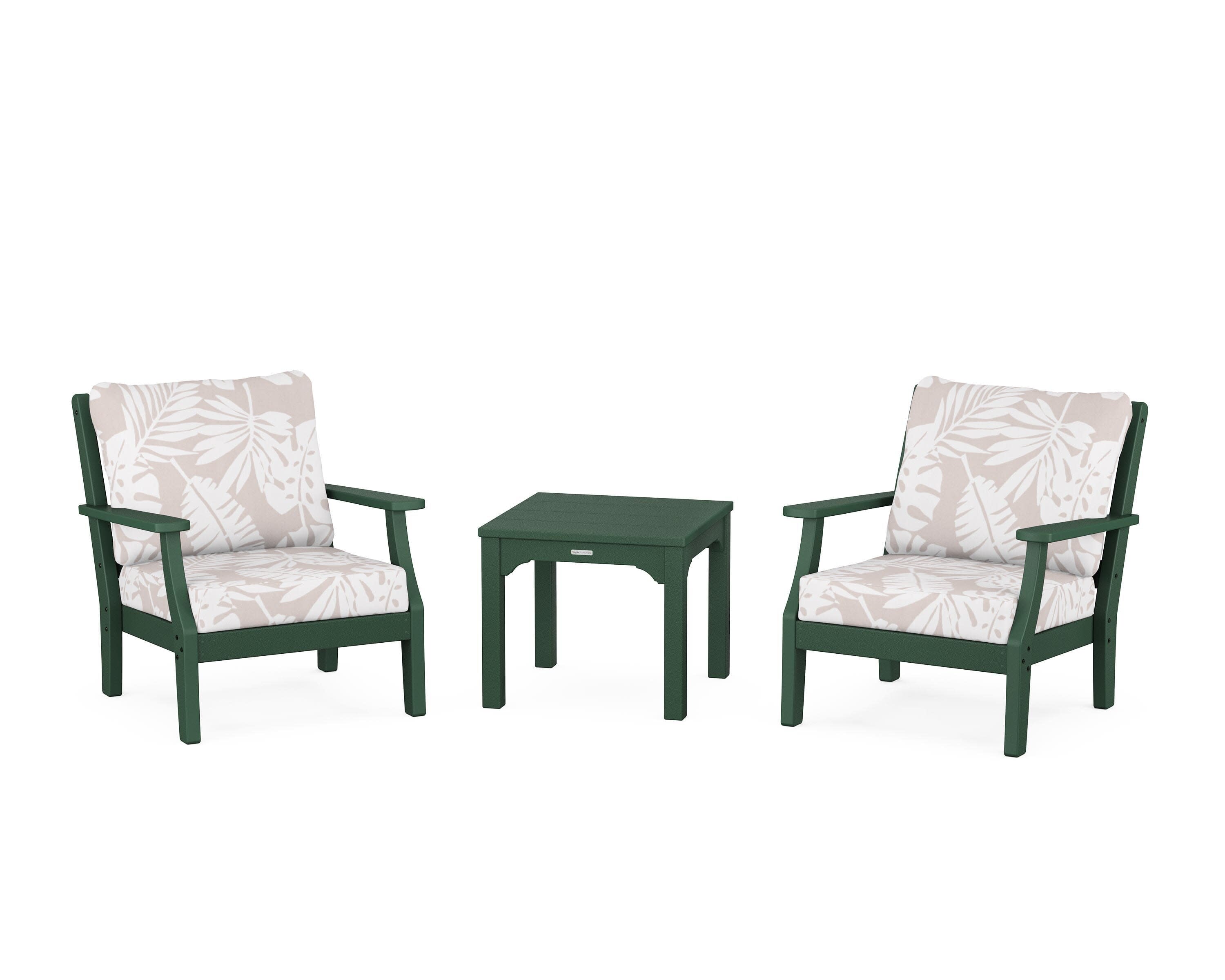 Chinoiserie 3-Piece Deep Seating Set in Green / Leaf Dune Burlap