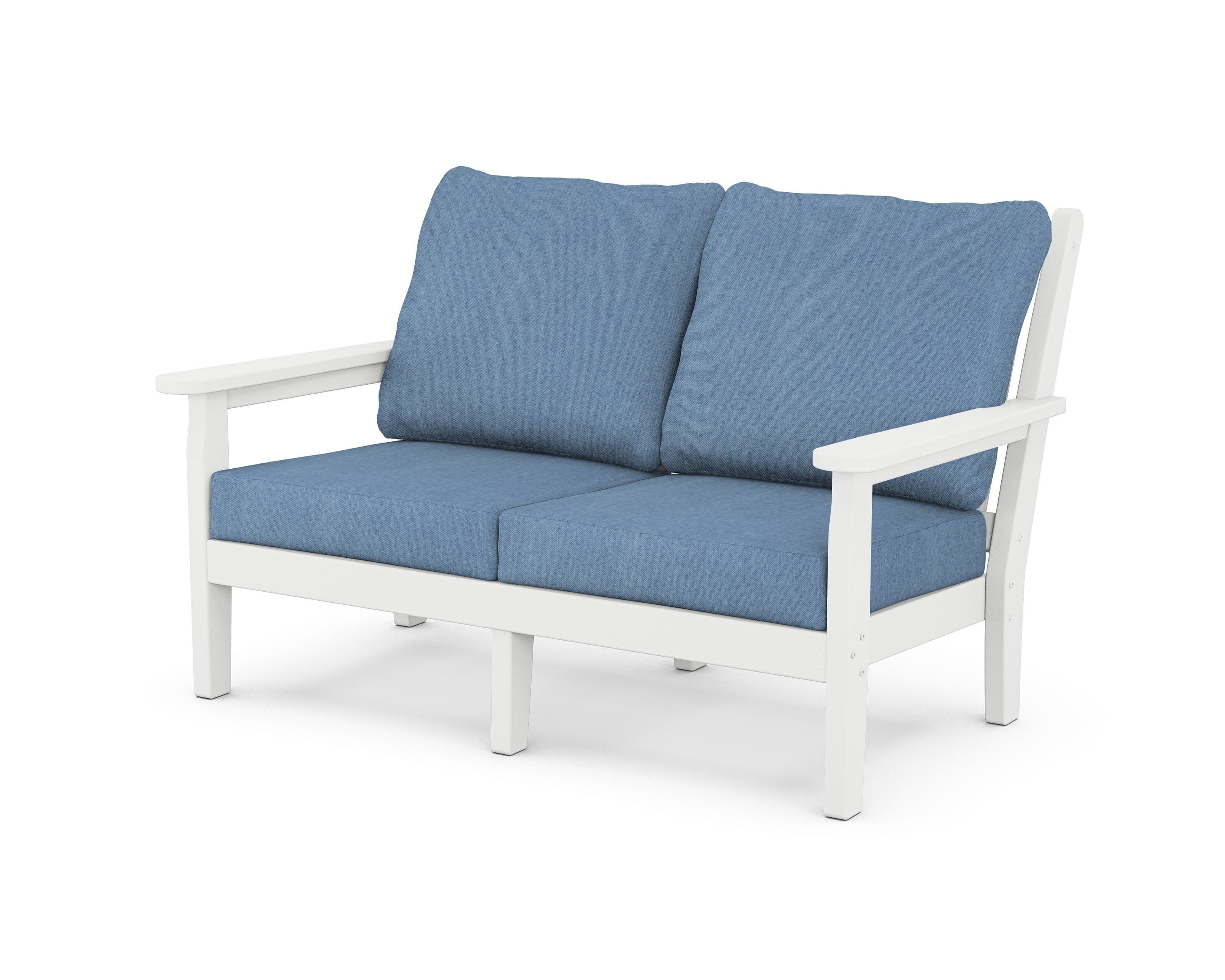 Chippendale Deep Seating Loveseat in White / Sky Blue