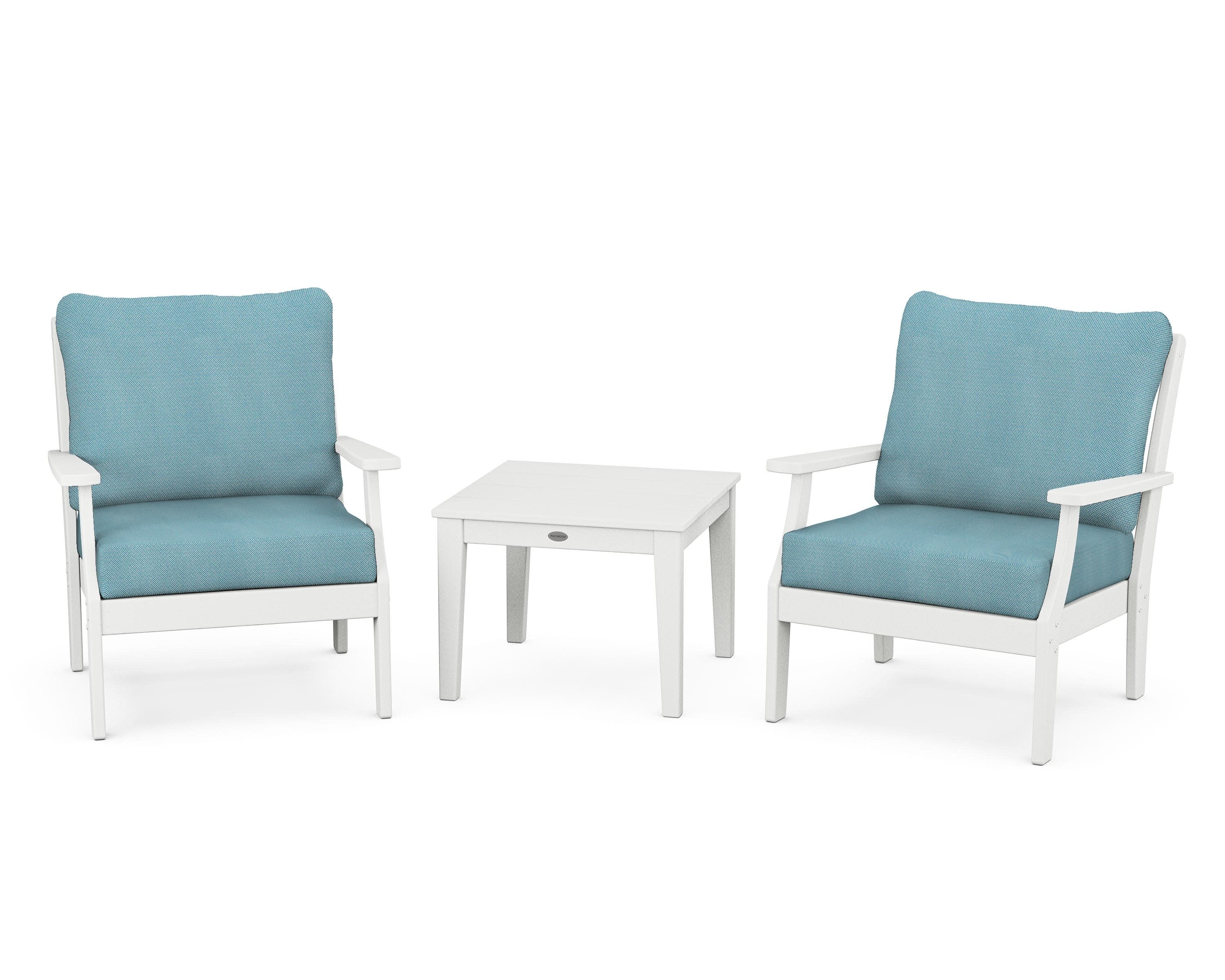 Braxton 3-Piece Deep Seating Set in White / Lattice Sky Blue