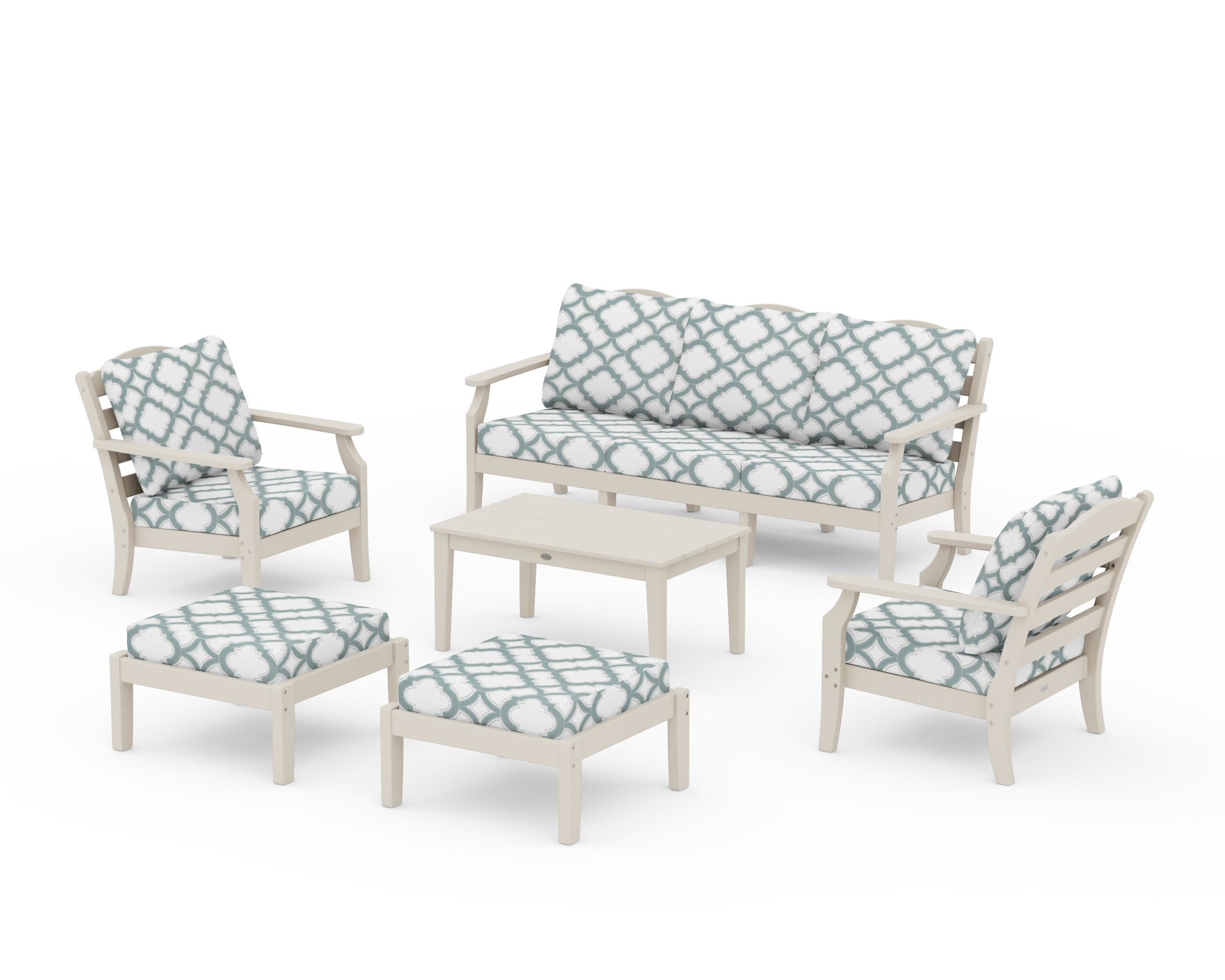 Savannah 6-Piece Lounge Sofa Set in Sand / Trellis Glacier Spa