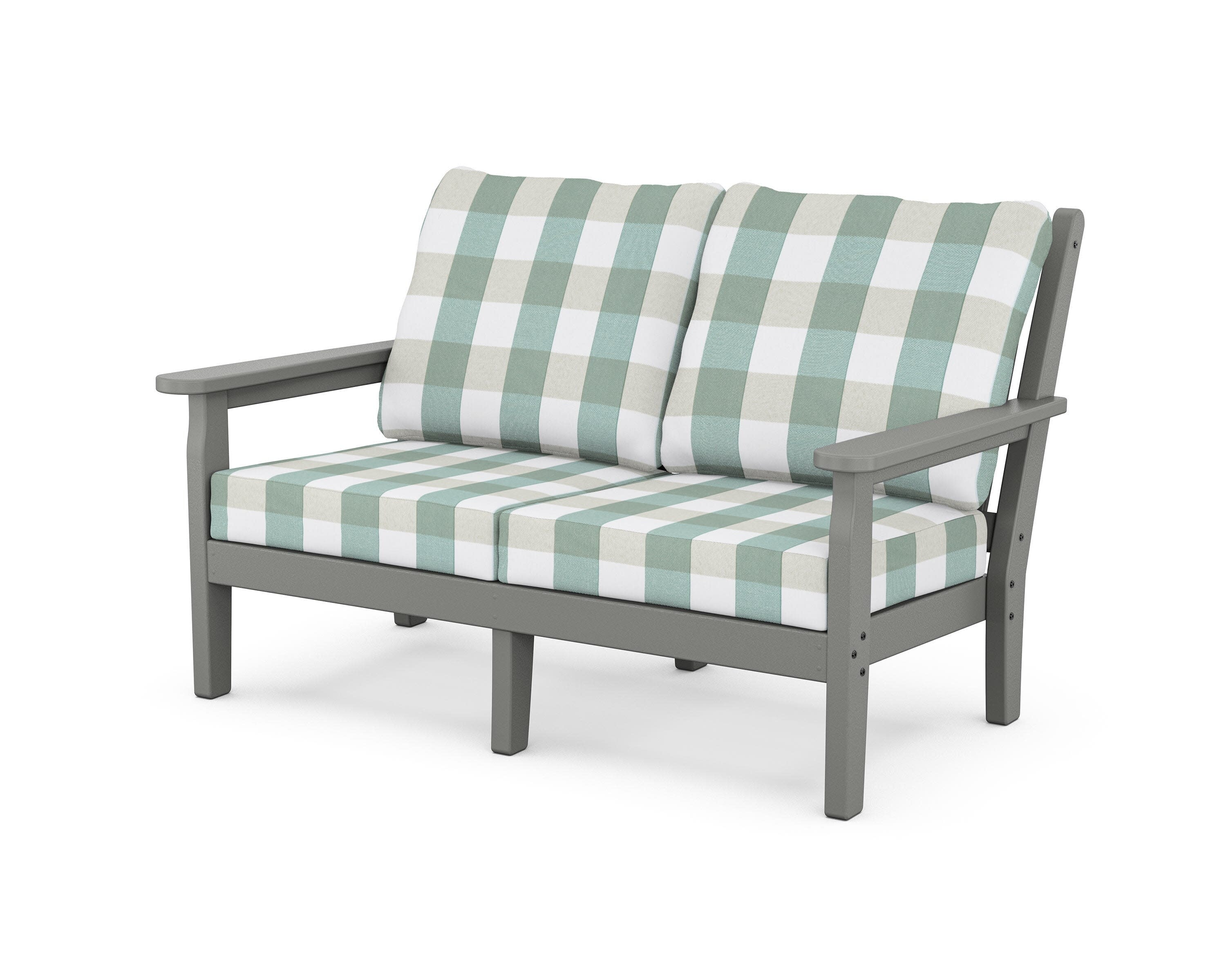 Chippendale Deep Seating Loveseat in Slate Grey / Buffalo Plaid Glacier Spa