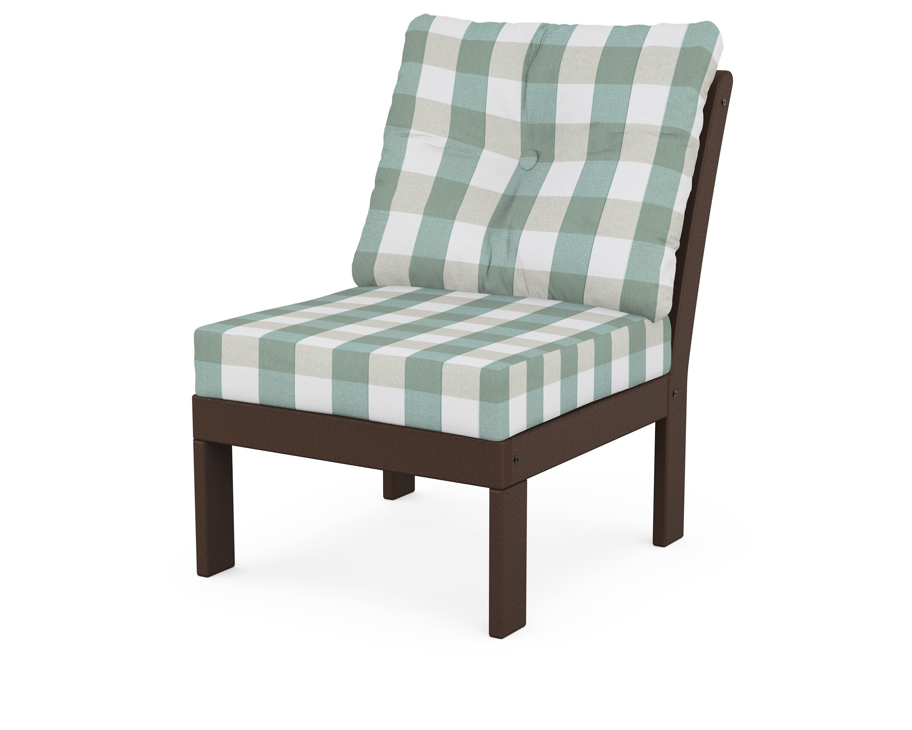 Vineyard Modular Armless Chair in Mahogany / Buffalo Plaid Glacier Spa