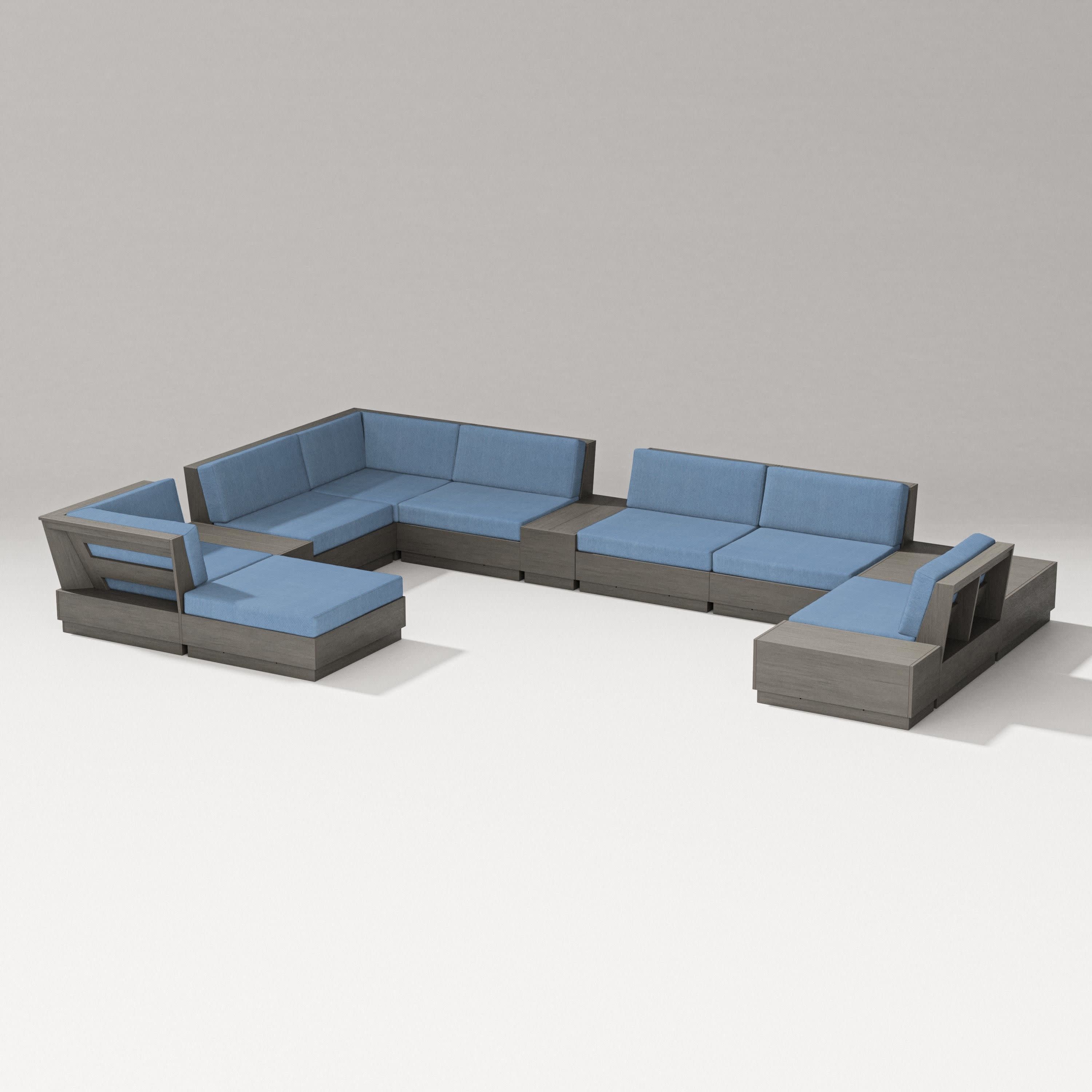 Elevate 12-Piece Conversation Sectional Set in Driftwood / Sky Blue