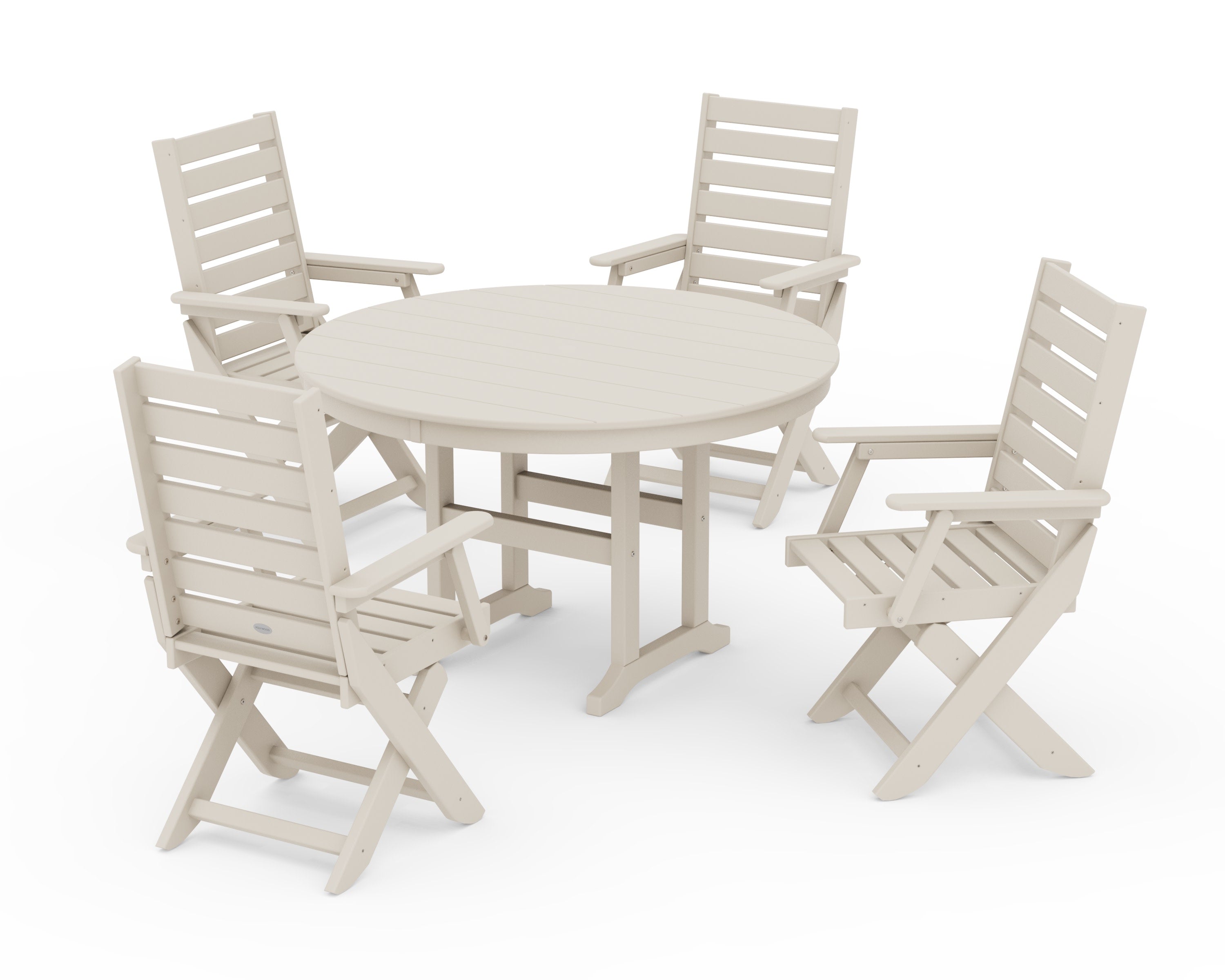 Captain Folding Chair 5-Piece Round Dining Set in Sand