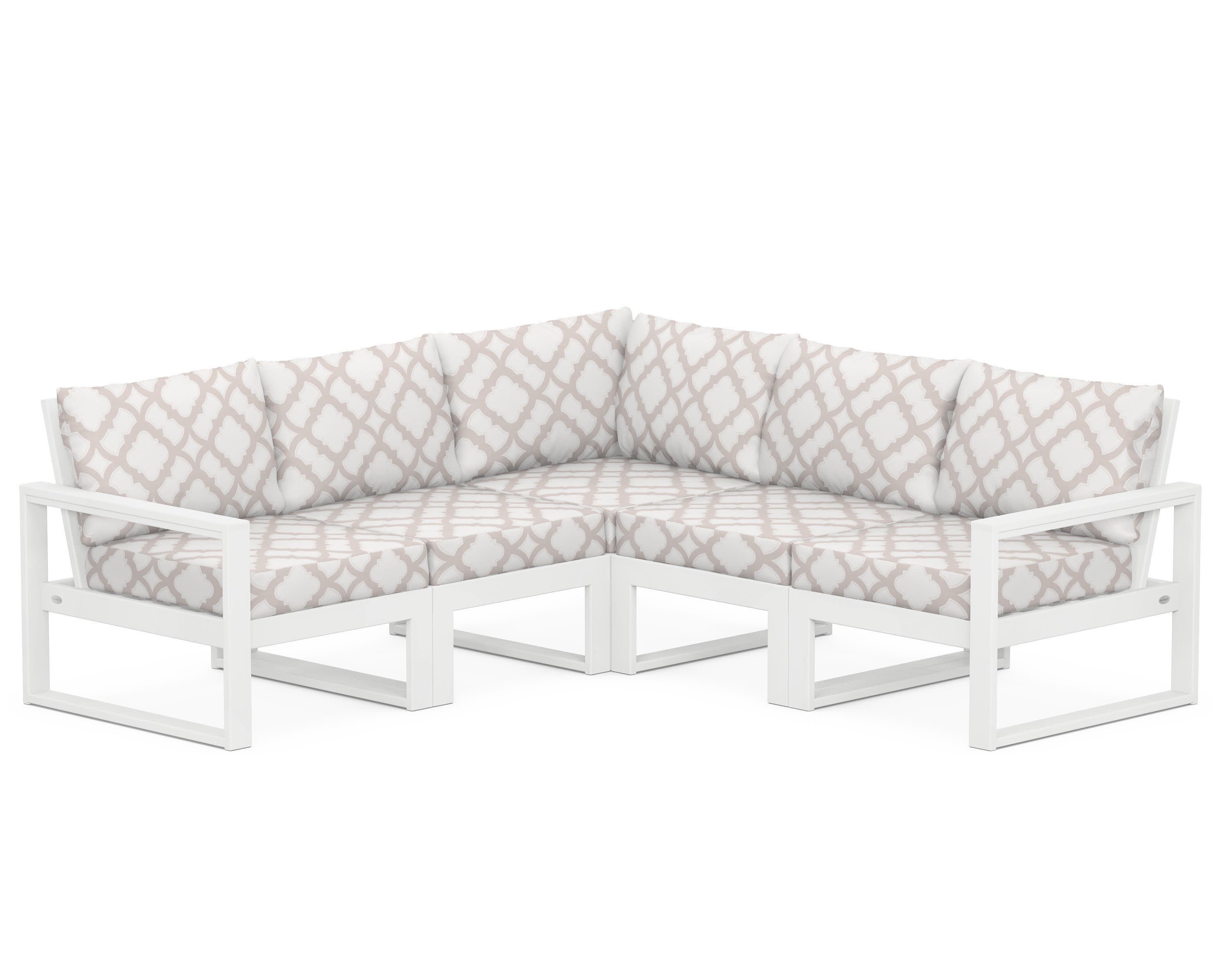 EDGE 5-Piece Modular Deep Seating Set in White / Trellis Dune Burlap