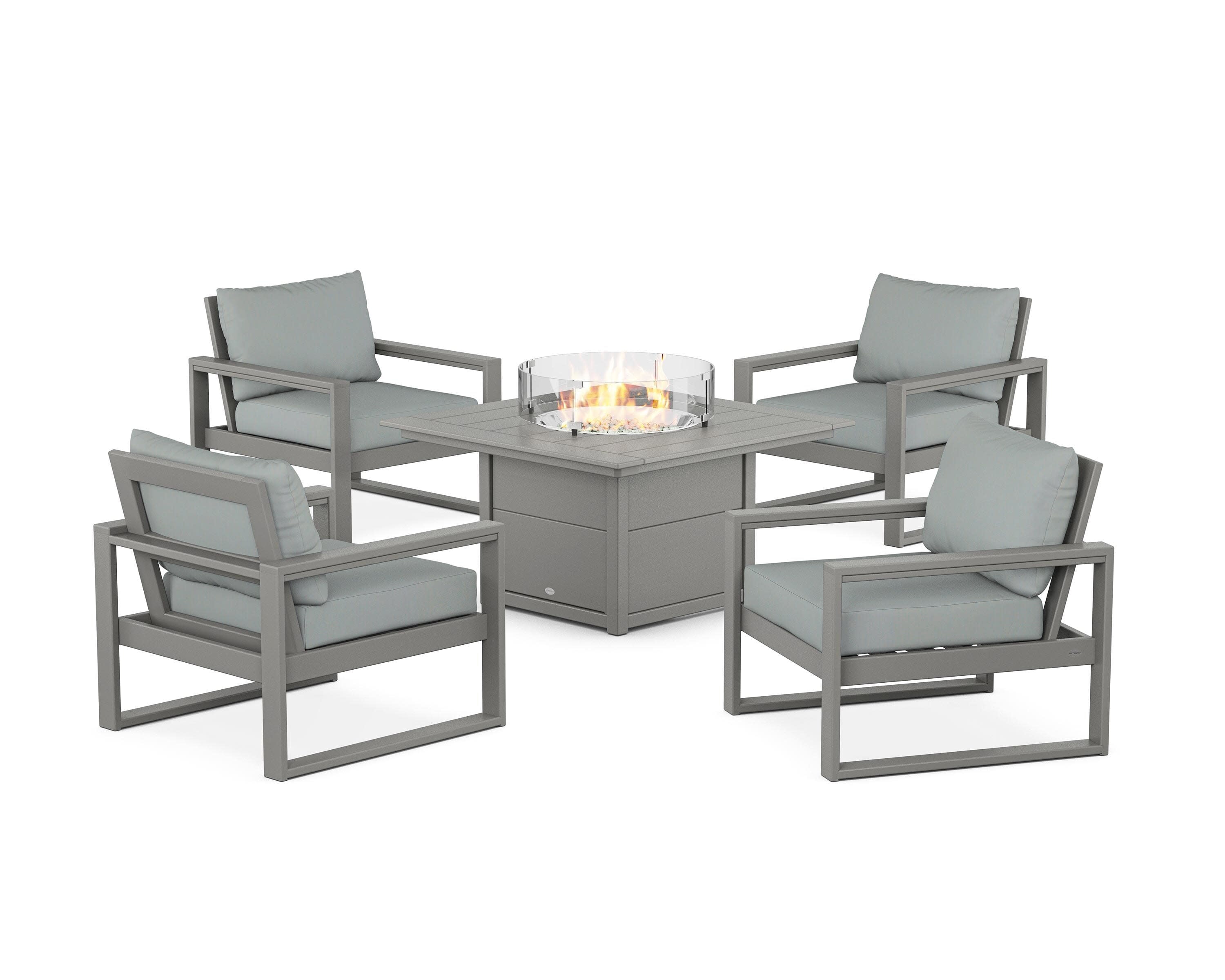EDGE Sectional 5-Piece Deep Seating Set with Fire Pit Table in Slate Grey / Spa