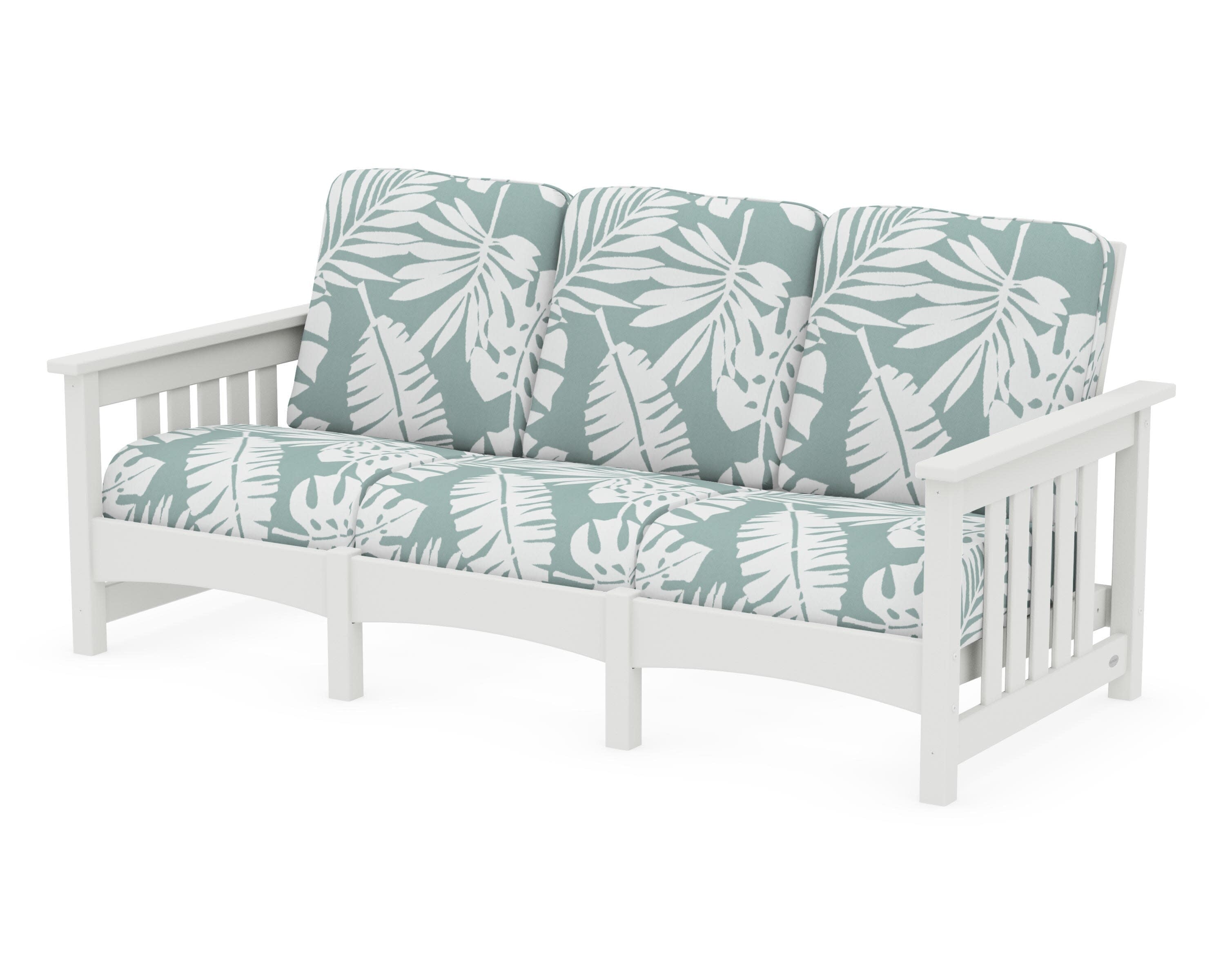 Club Mission Sofa in Vintage White / Leaf Glacier Spa