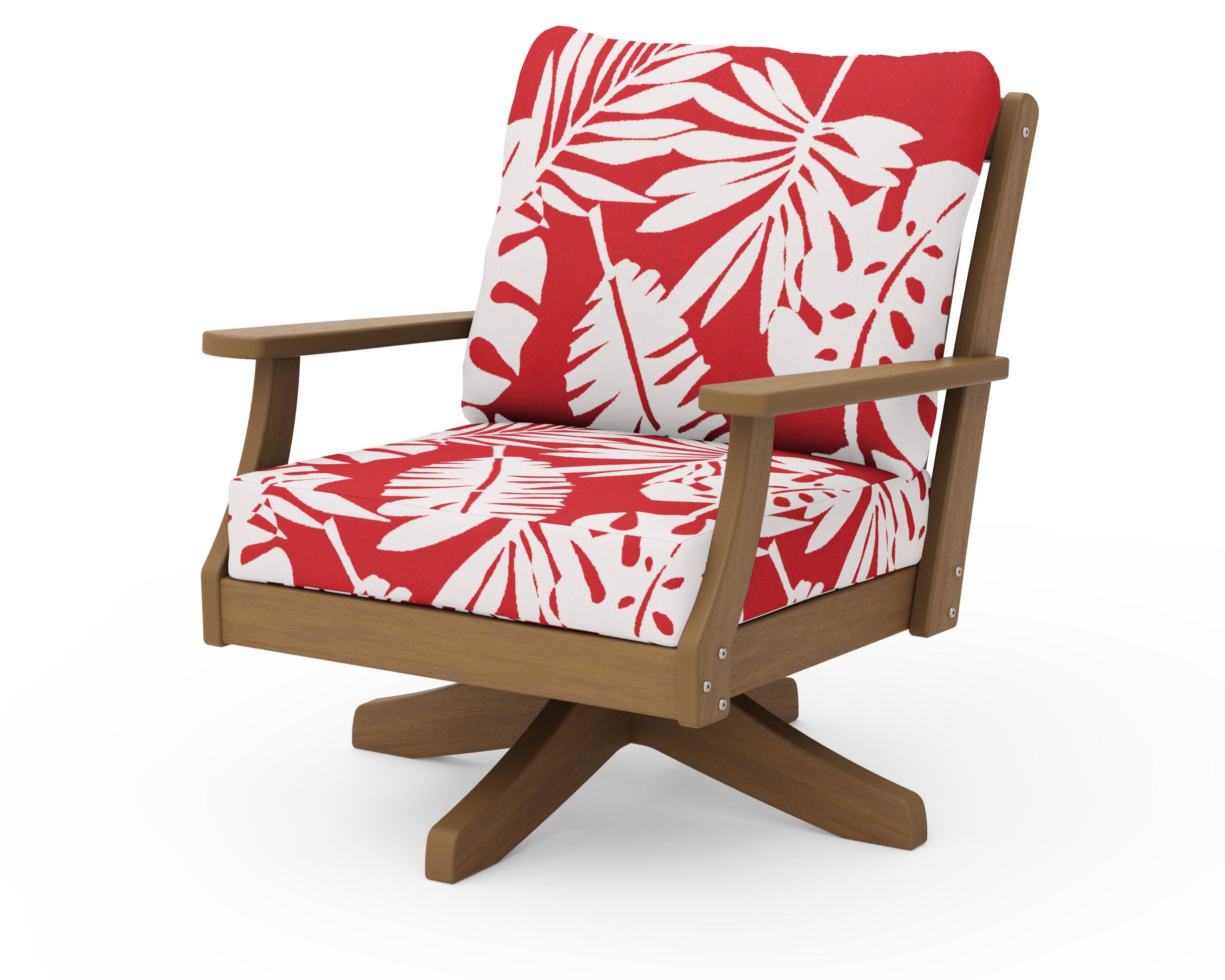 Braxton Deep Seating Swivel Chair in Natural / Leaf Crimson