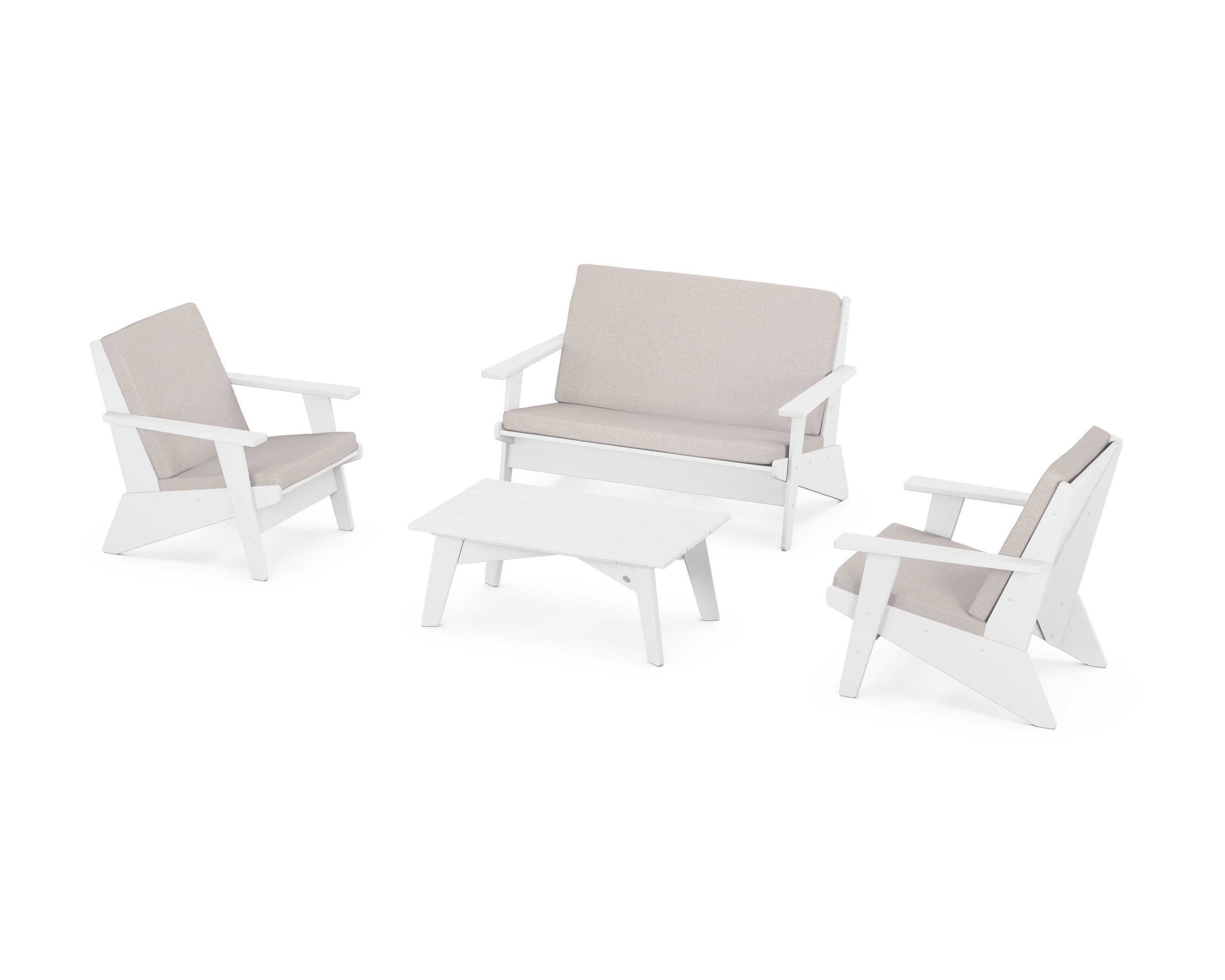 Riviera Modern Lounge 4-Piece Set in White / Dune Burlap