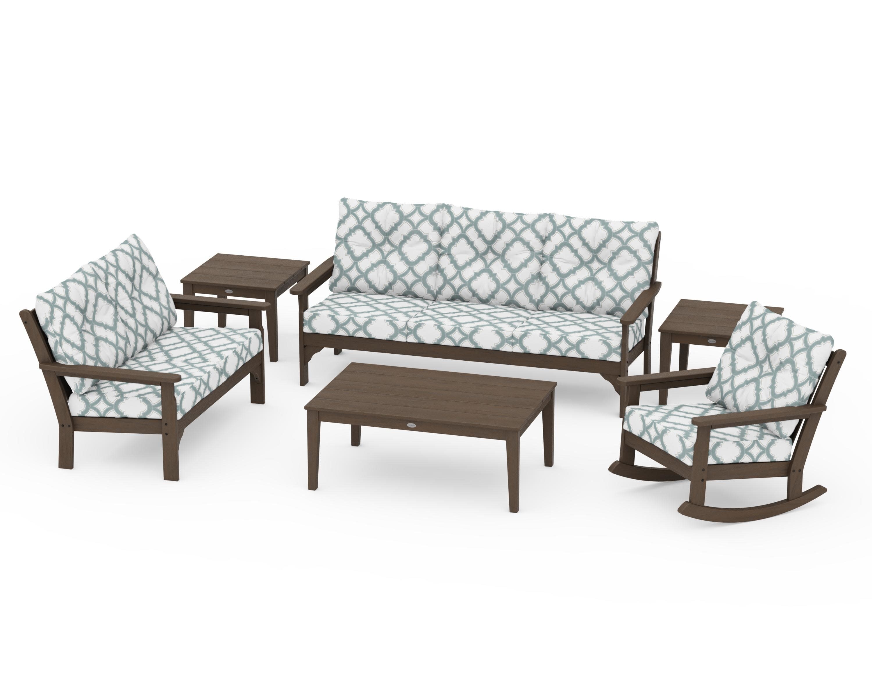 Vineyard 6-Piece Deep Seating Set in Kona / Trellis Glacier Spa
