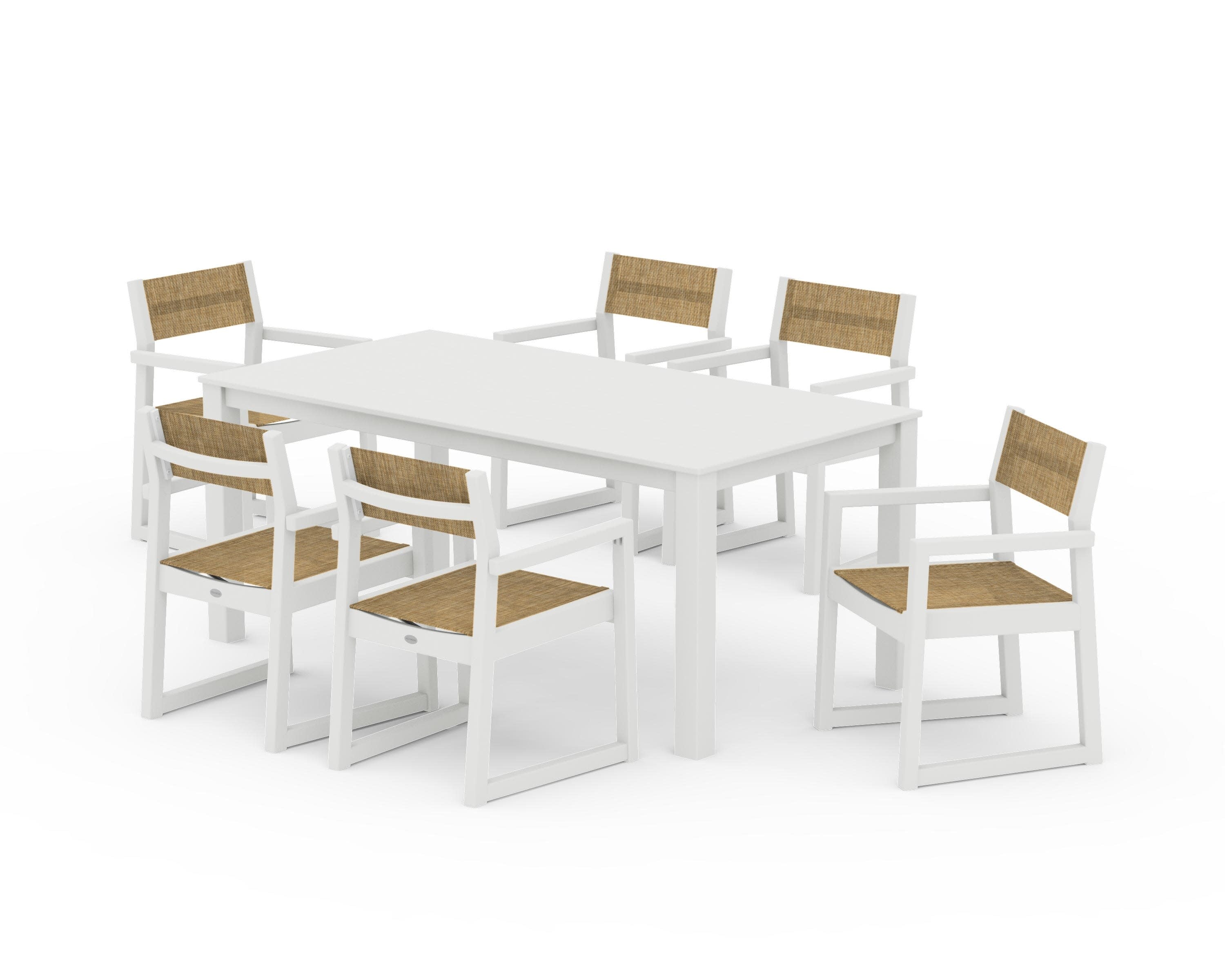 EDGE Sling Arm Chair 7-Piece Parsons Dining Set in Vintage White / Burlap Sling