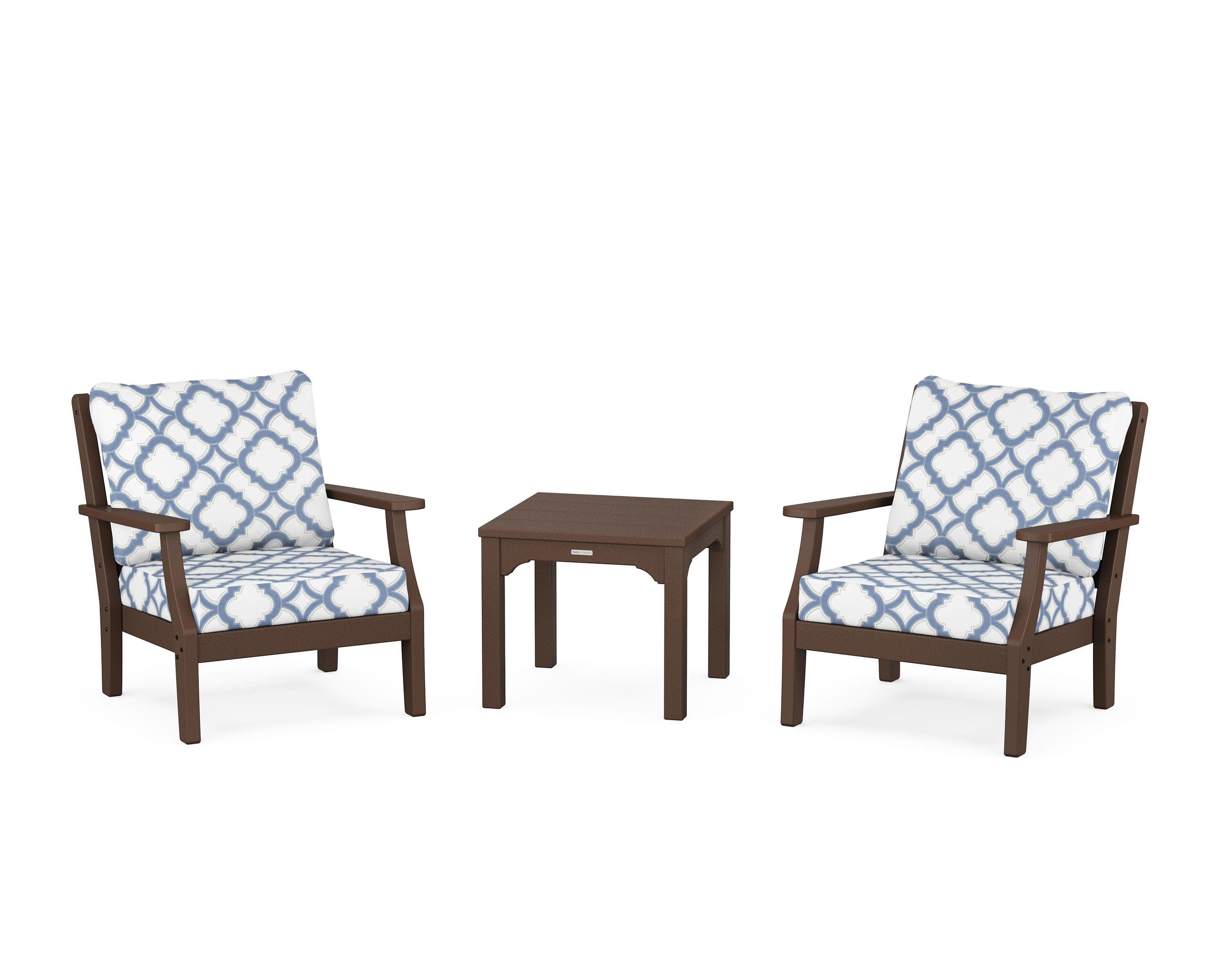 Chinoiserie 3-Piece Deep Seating Set in Mahogany / Trellis Sky Blue
