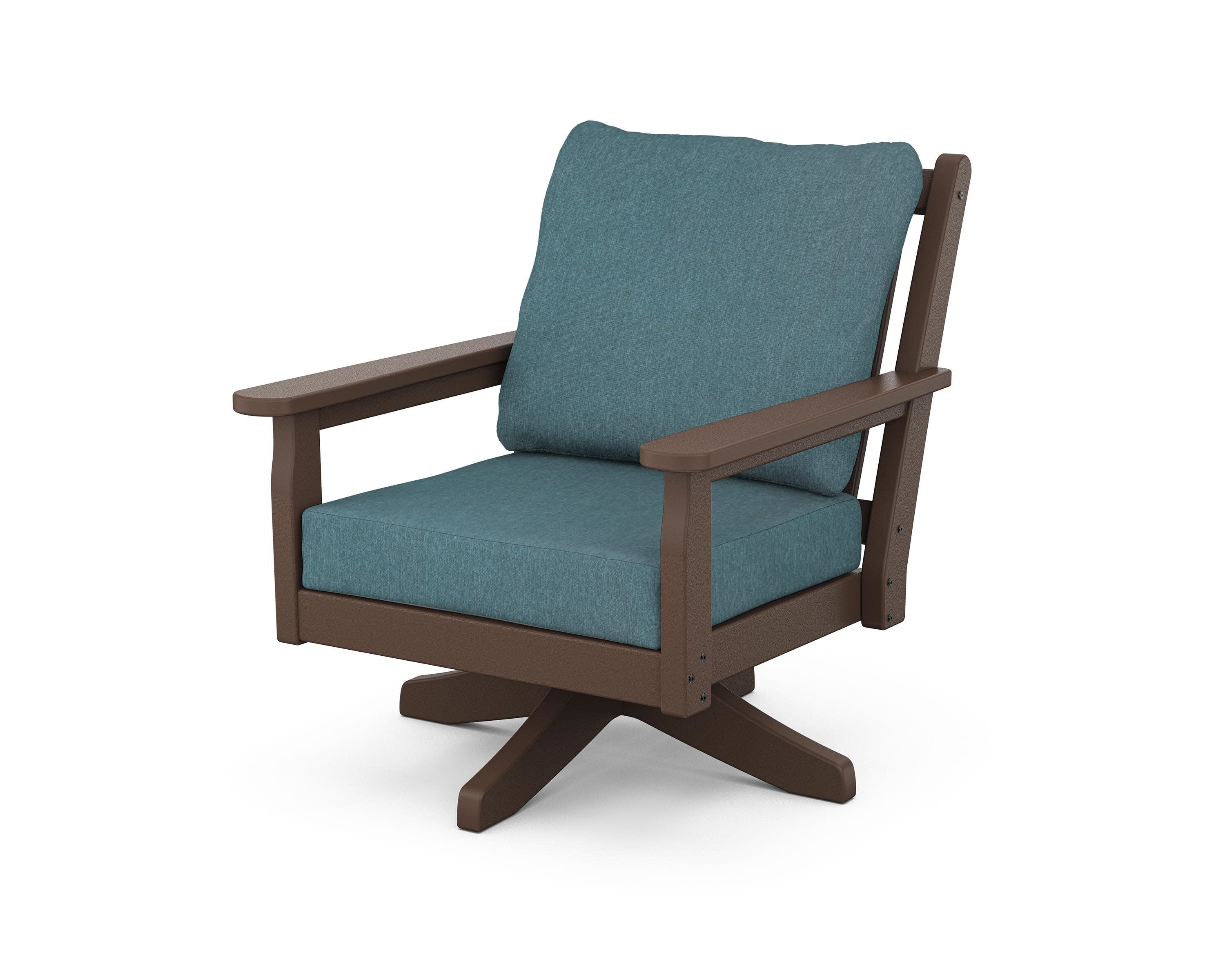 Chippendale Deep Seating Swivel Chair in Mahogany / Ocean Teal