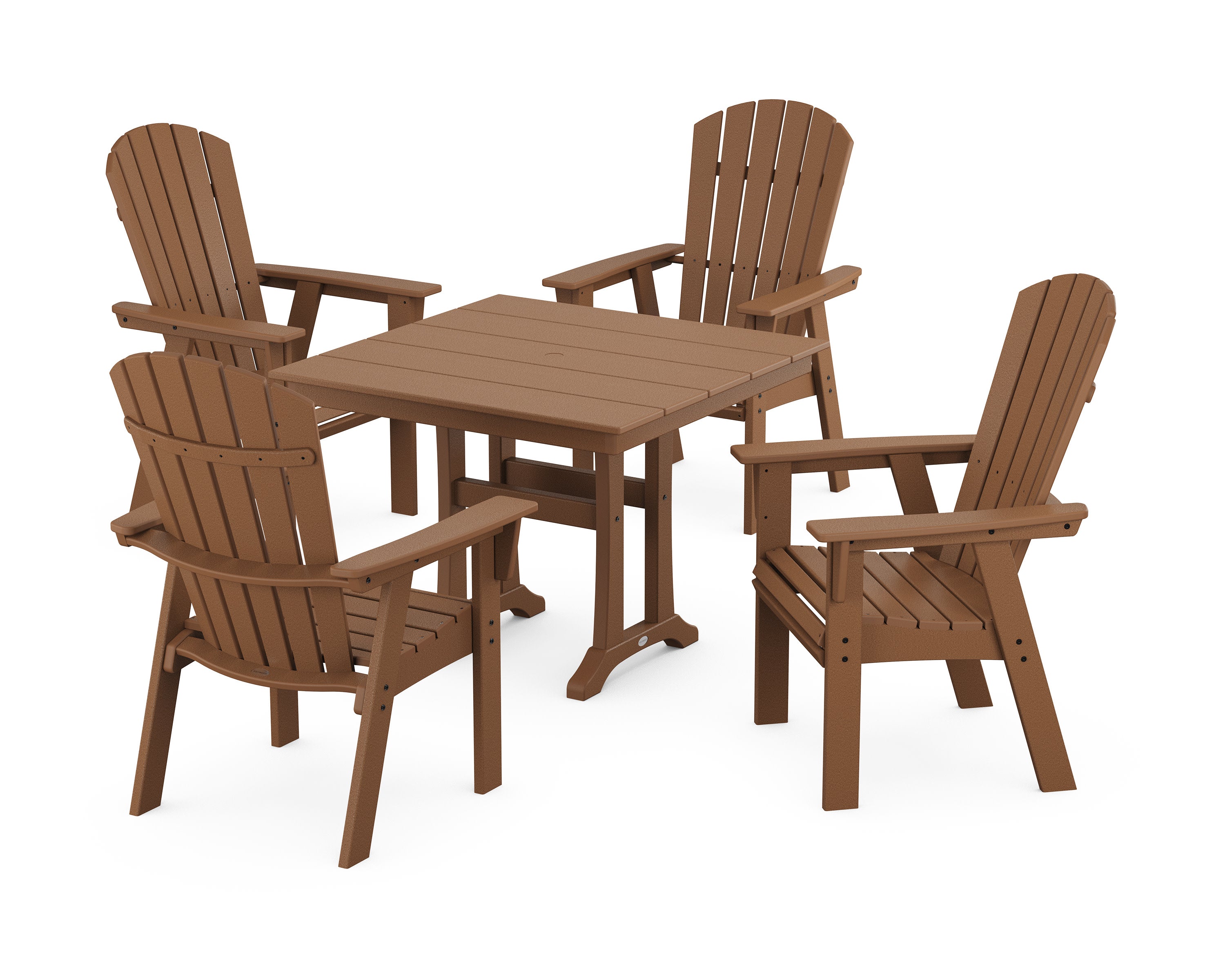 Nautical Adirondack 5-Piece Farmhouse Dining Set With Trestle Legs in Teak