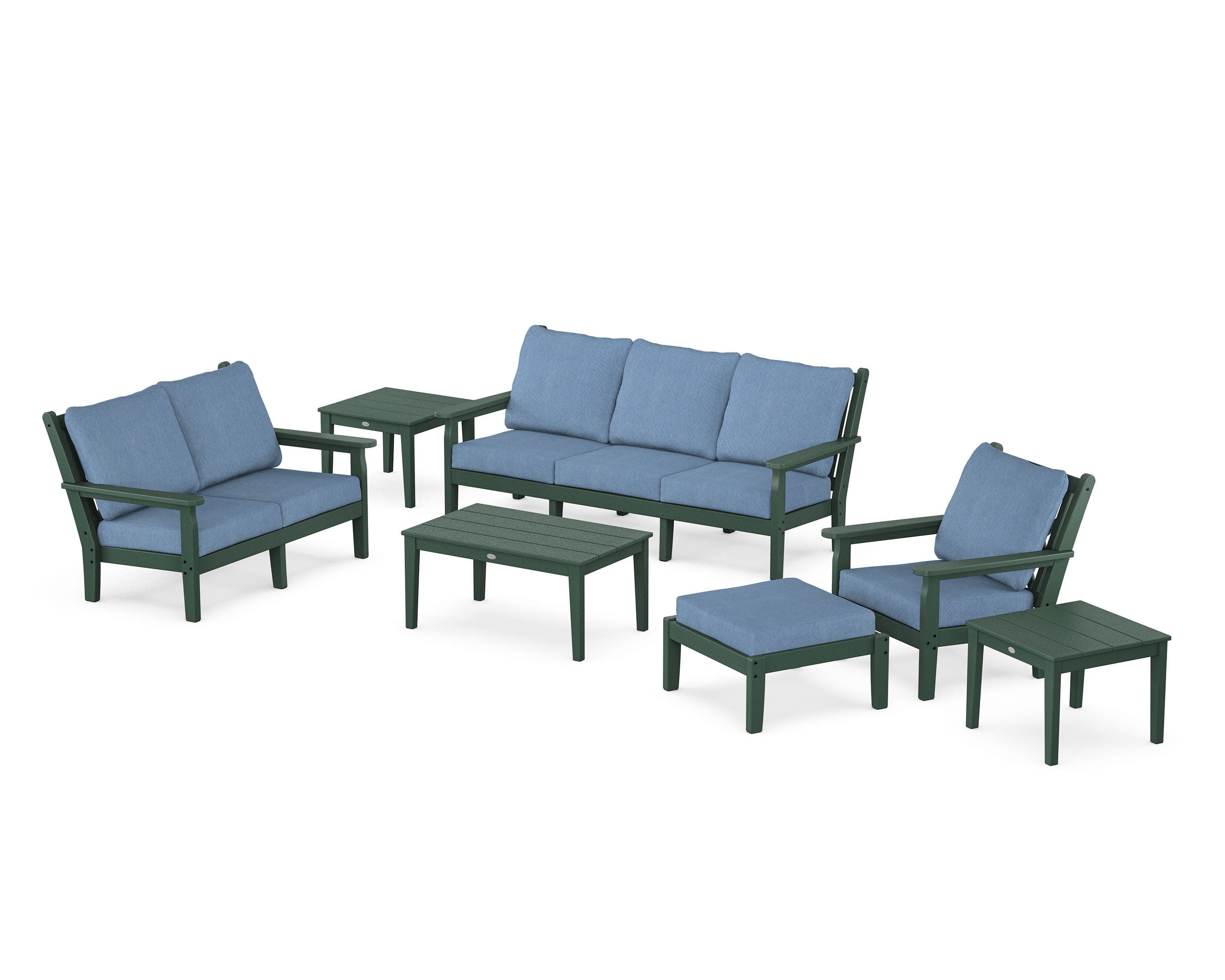 Chippendale 7-Piece Deep Seating Set in Green / Sky Blue