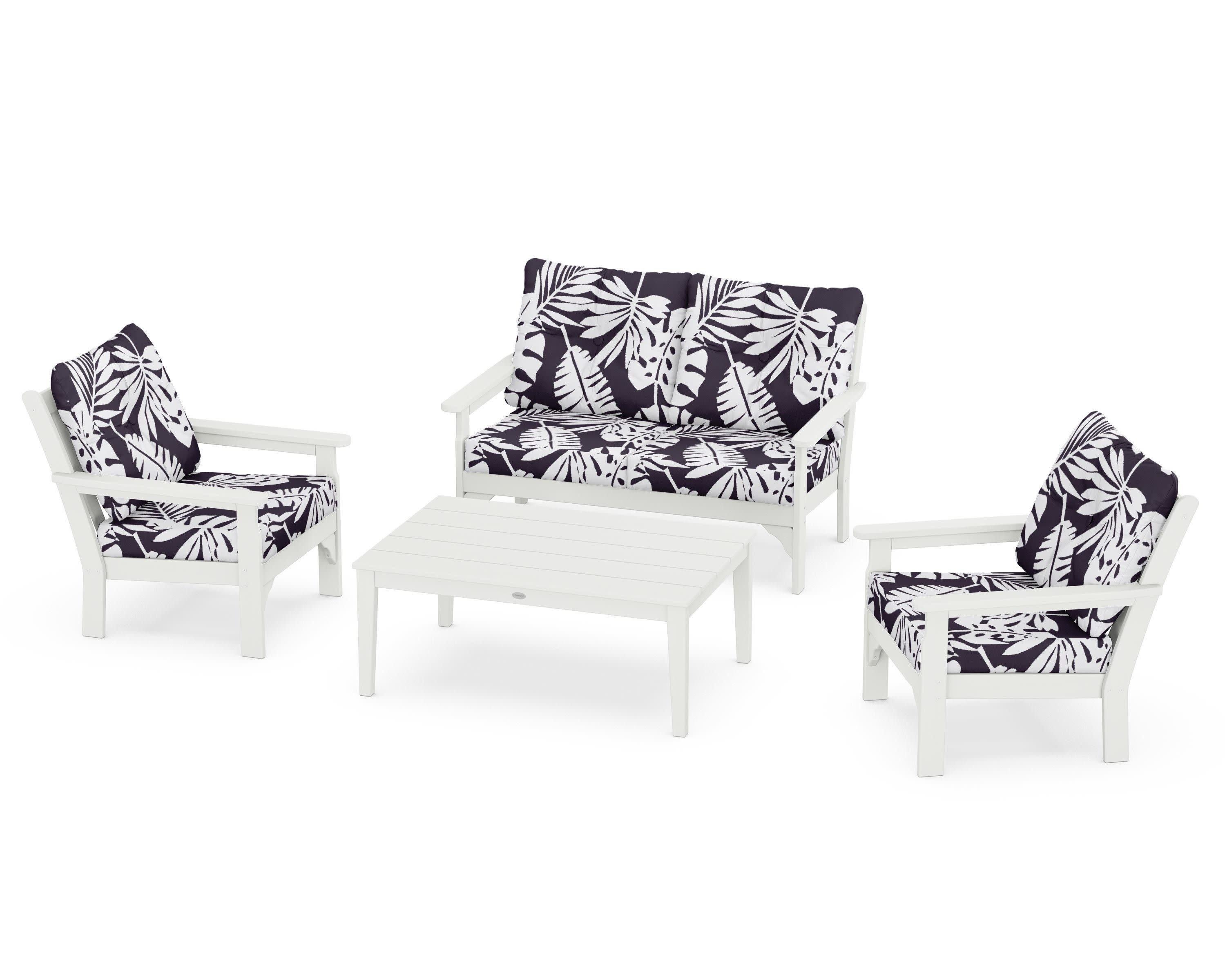 Vineyard 4-Piece Deep Seating Set in Vintage White / Leaf Navy