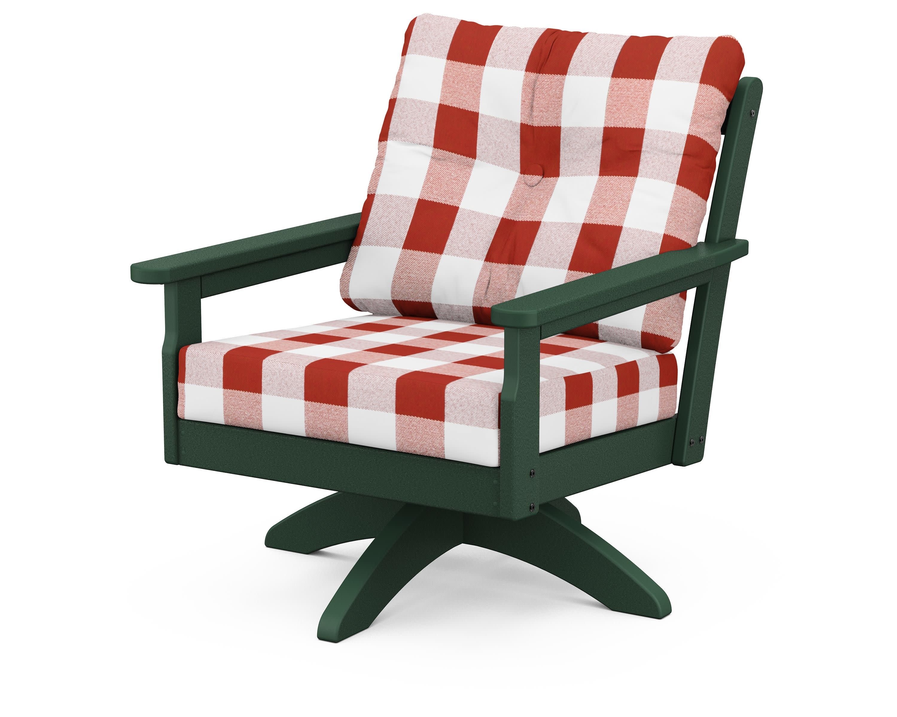 Vineyard Deep Seating Swivel Chair in Green / Buffalo Plaid Crimson
