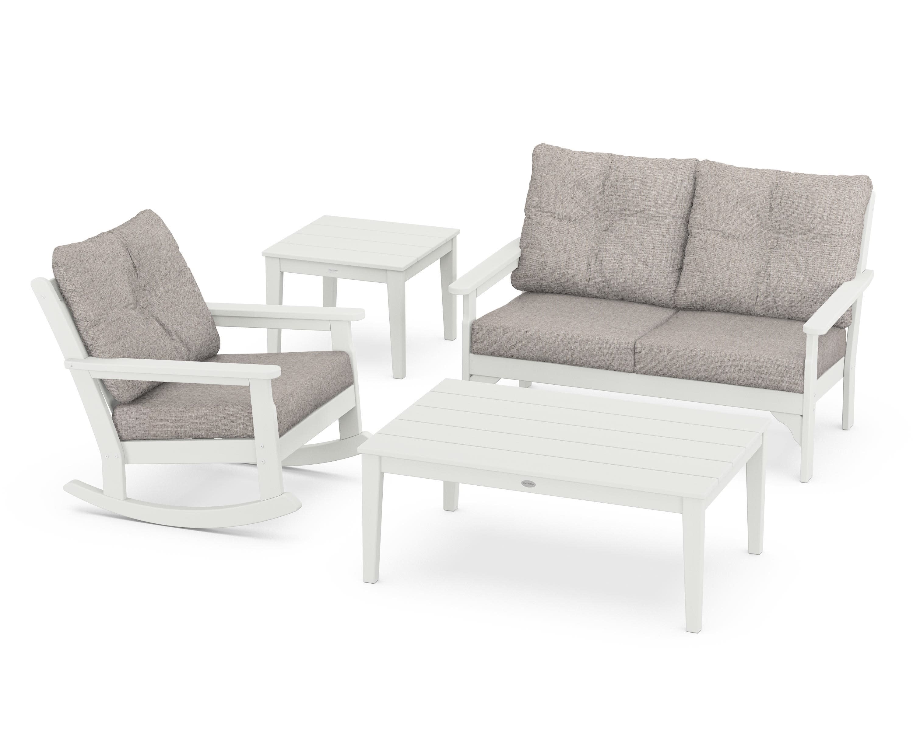 Vineyard 4-Piece Deep Seating Rocker Set in Vintage White / Weathered Tweed