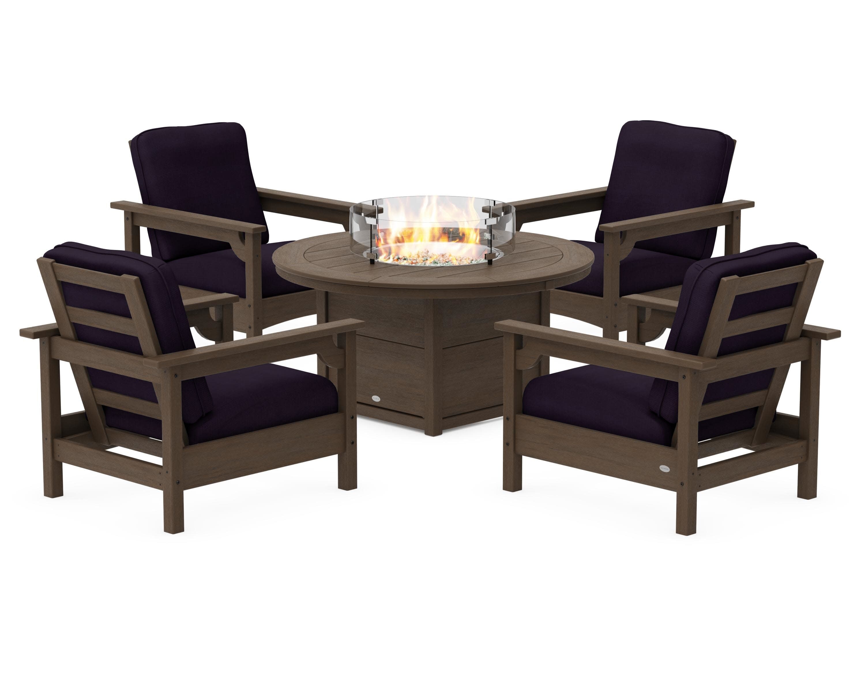 Club 5-Piece Conversation Set with Fire Pit Table in Kona / Navy Linen