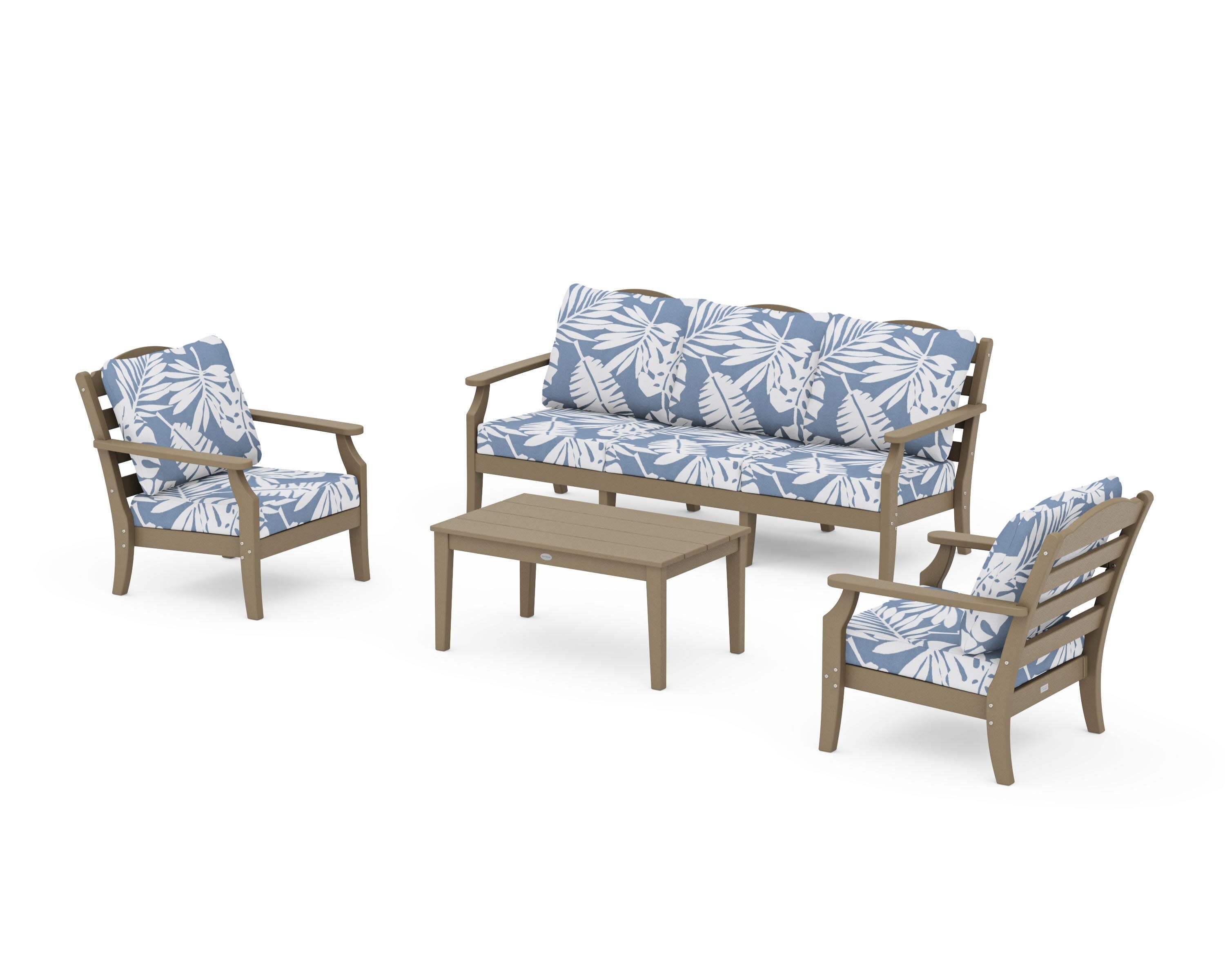Savannah 4-Piece Deep Seating Set with Sofa in Vintage Sahara / Leaf Sky Blue