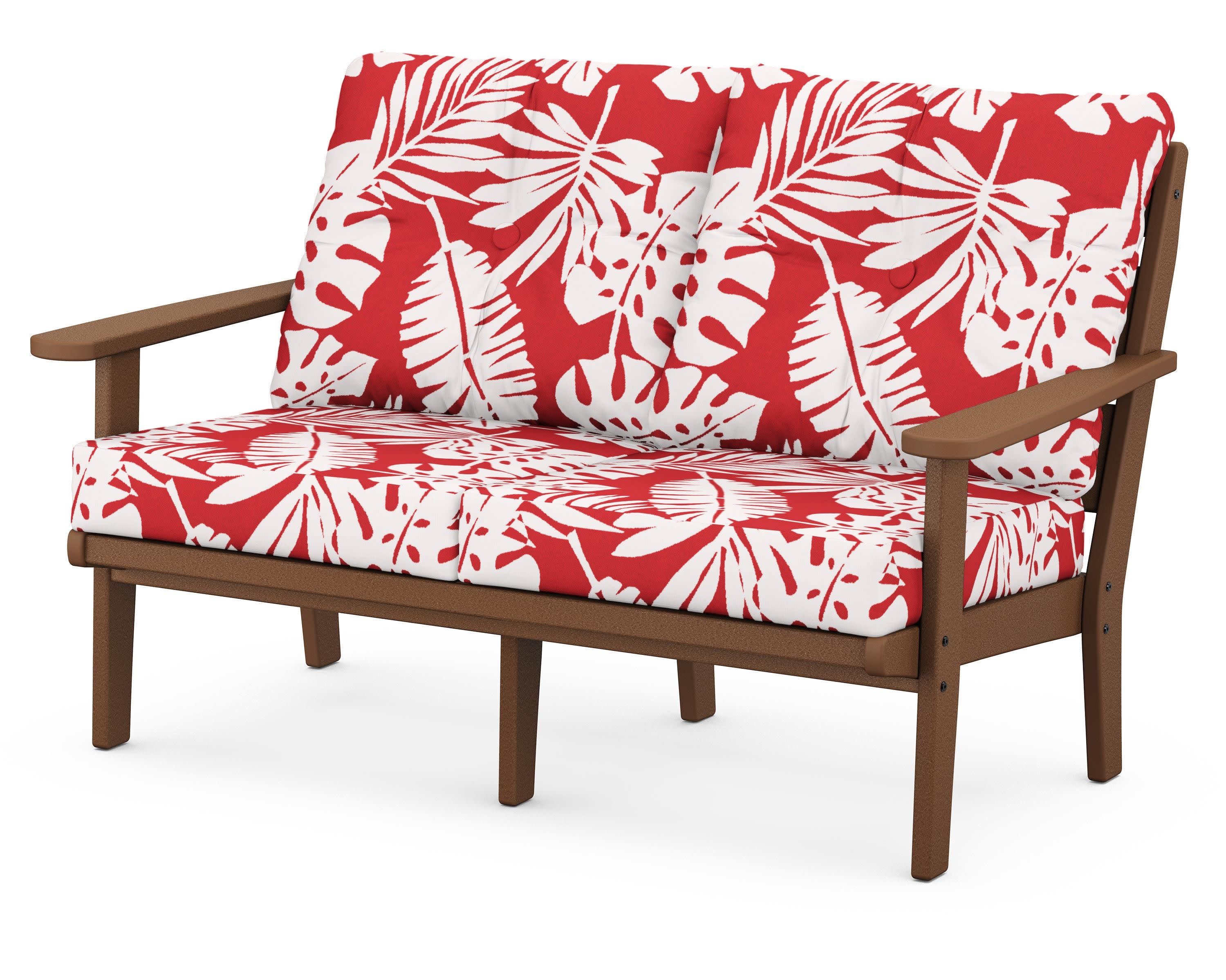 Lakeside Deep Seating Loveseat in Teak / Leaf Crimson