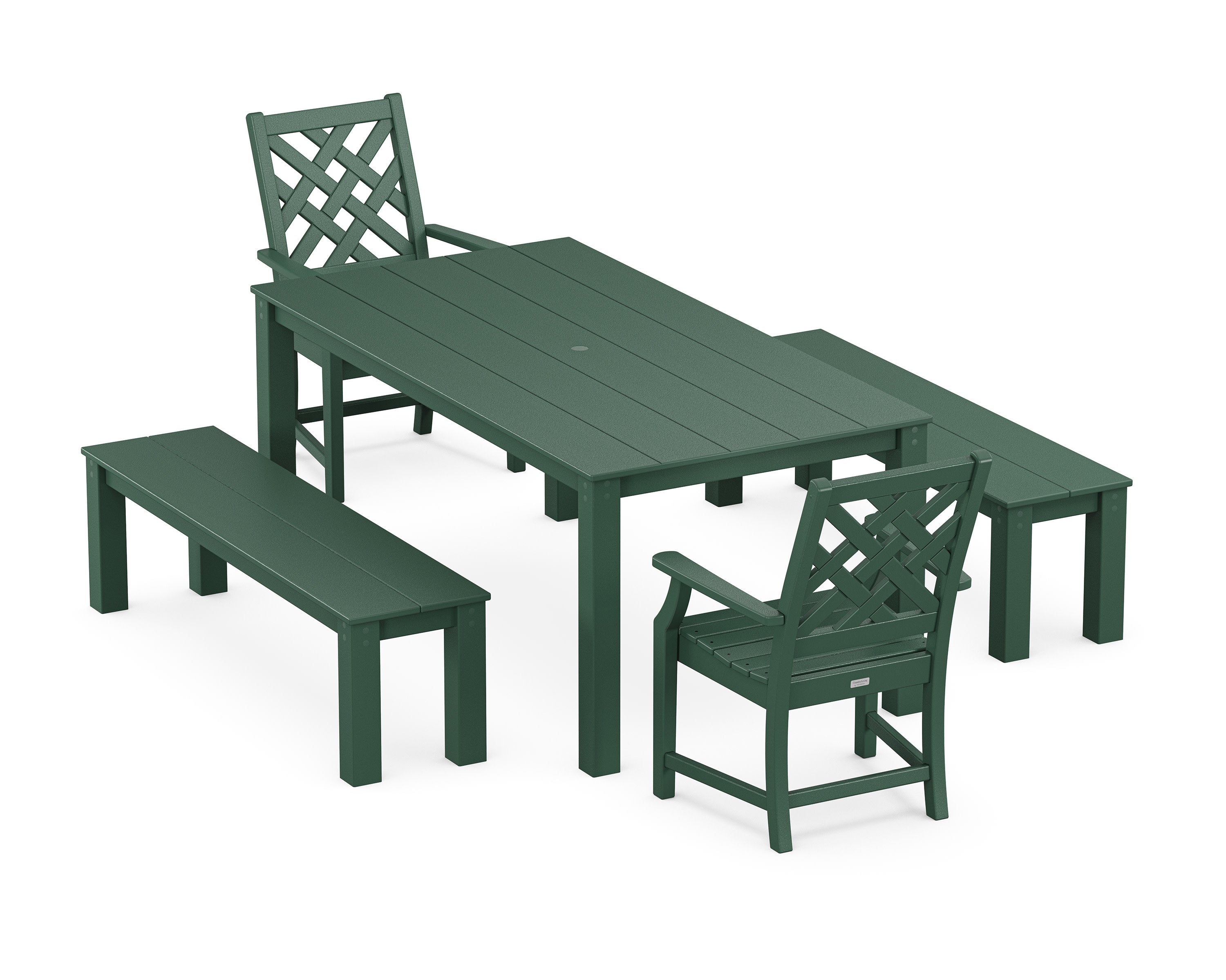 Wovendale 5-Piece Parsons Dining Set with Benches in Green