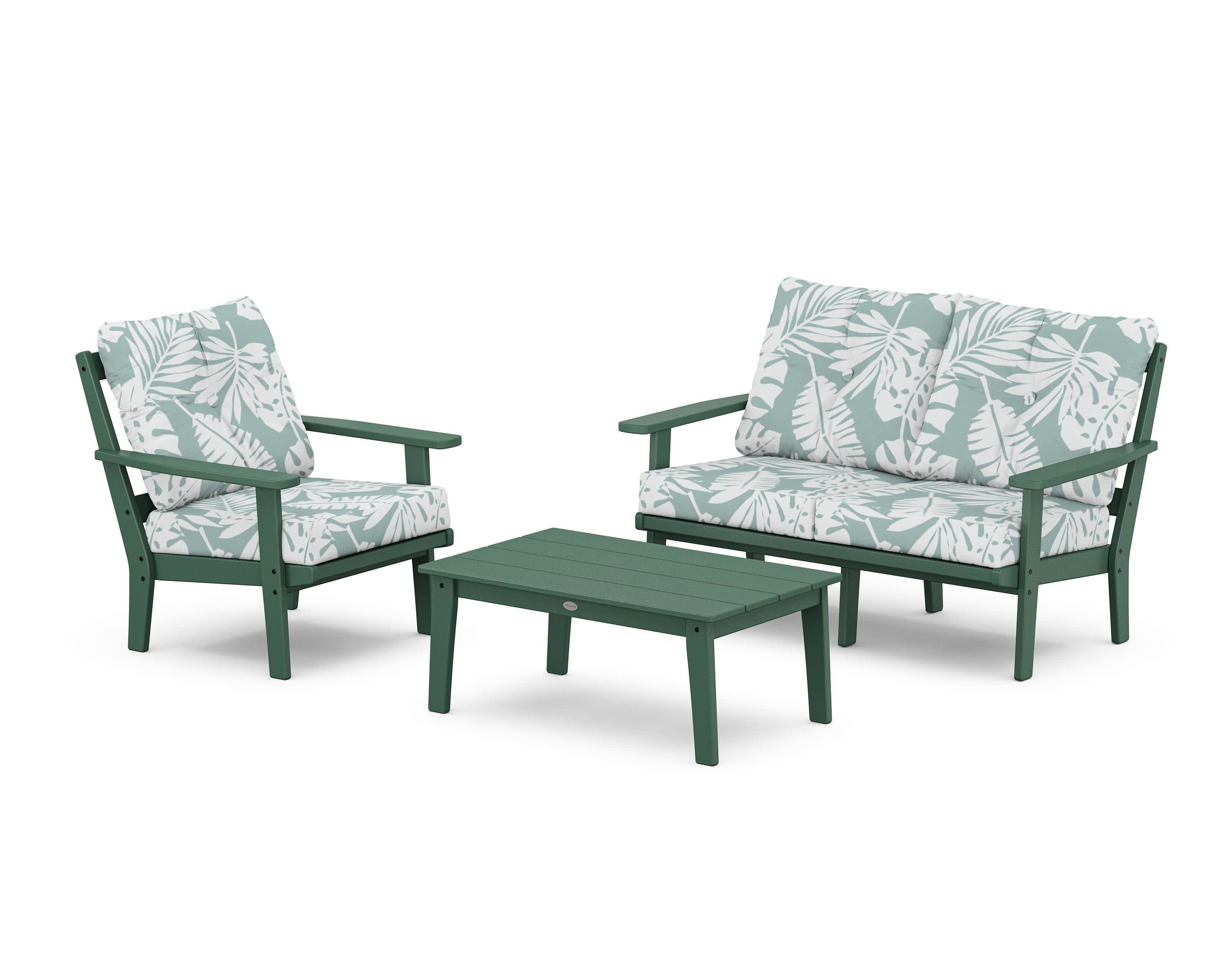 Oxford 3-Piece Deep Seating Set with Loveseat in Green / Leaf Glacier Spa