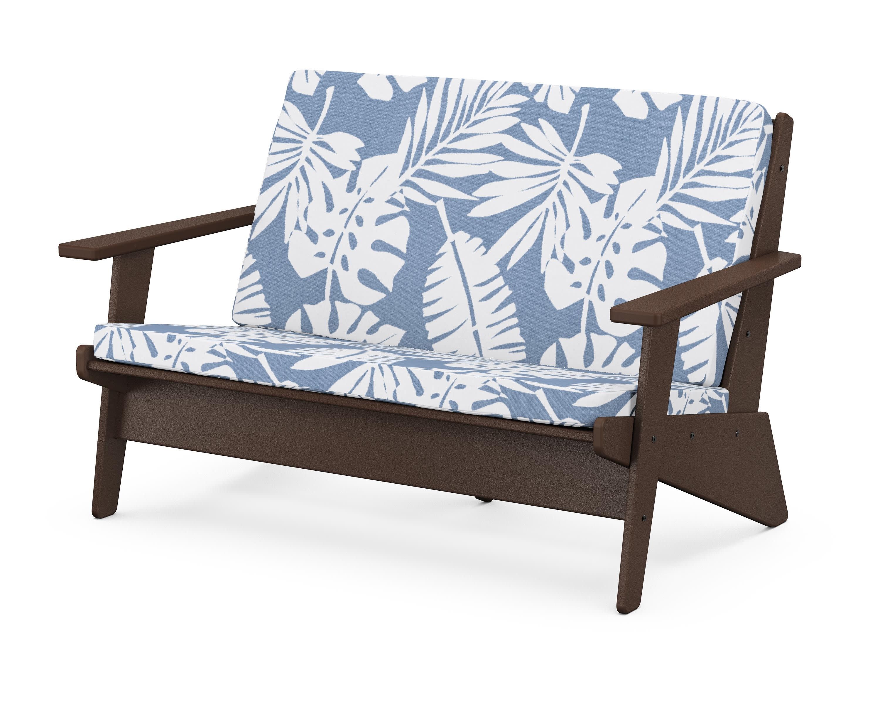 Riviera Modern Lounge Loveseat in Mahogany / Leaf Sky Blue