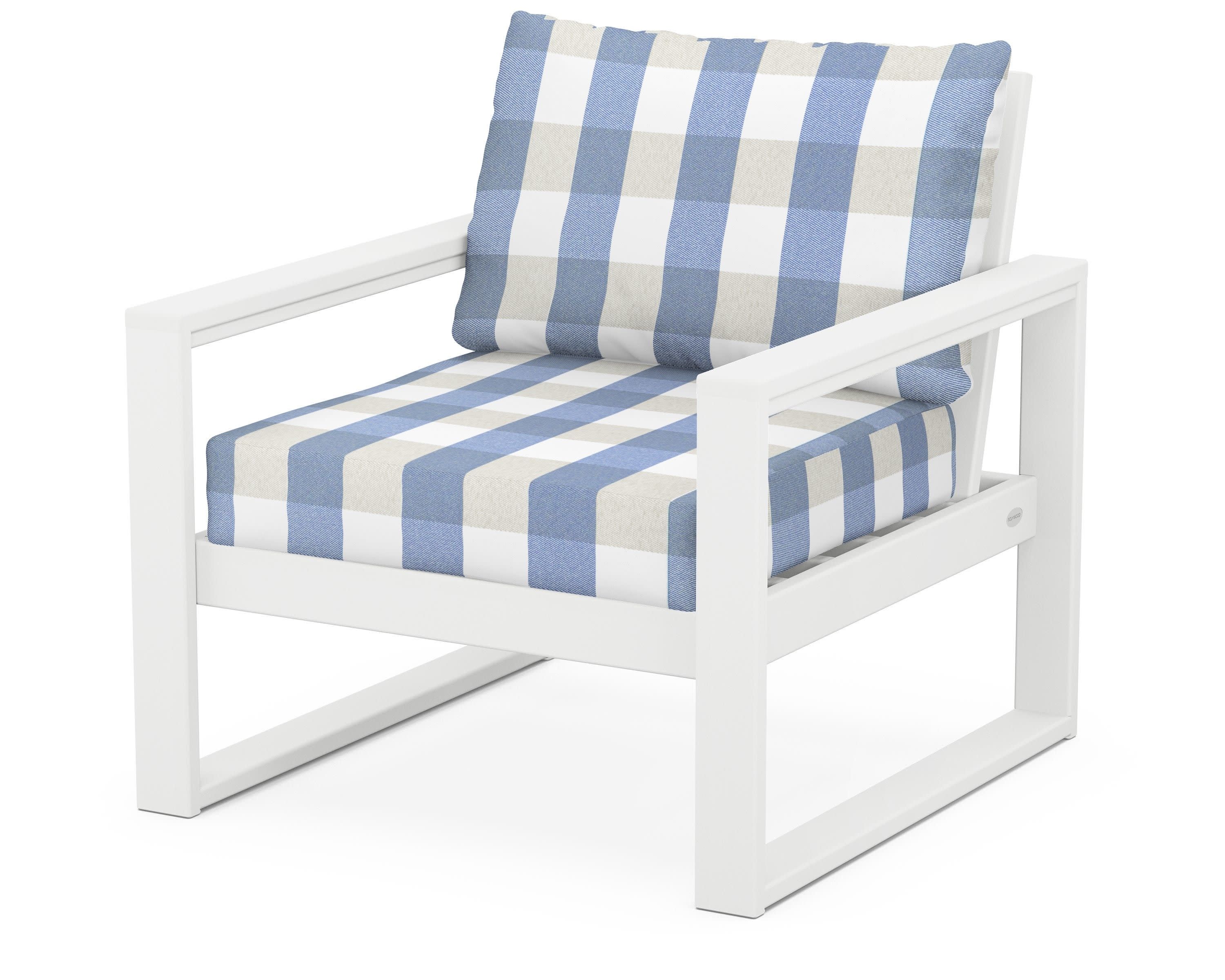 EDGE Club Chair in White / Buffalo Plaid Sky Blue