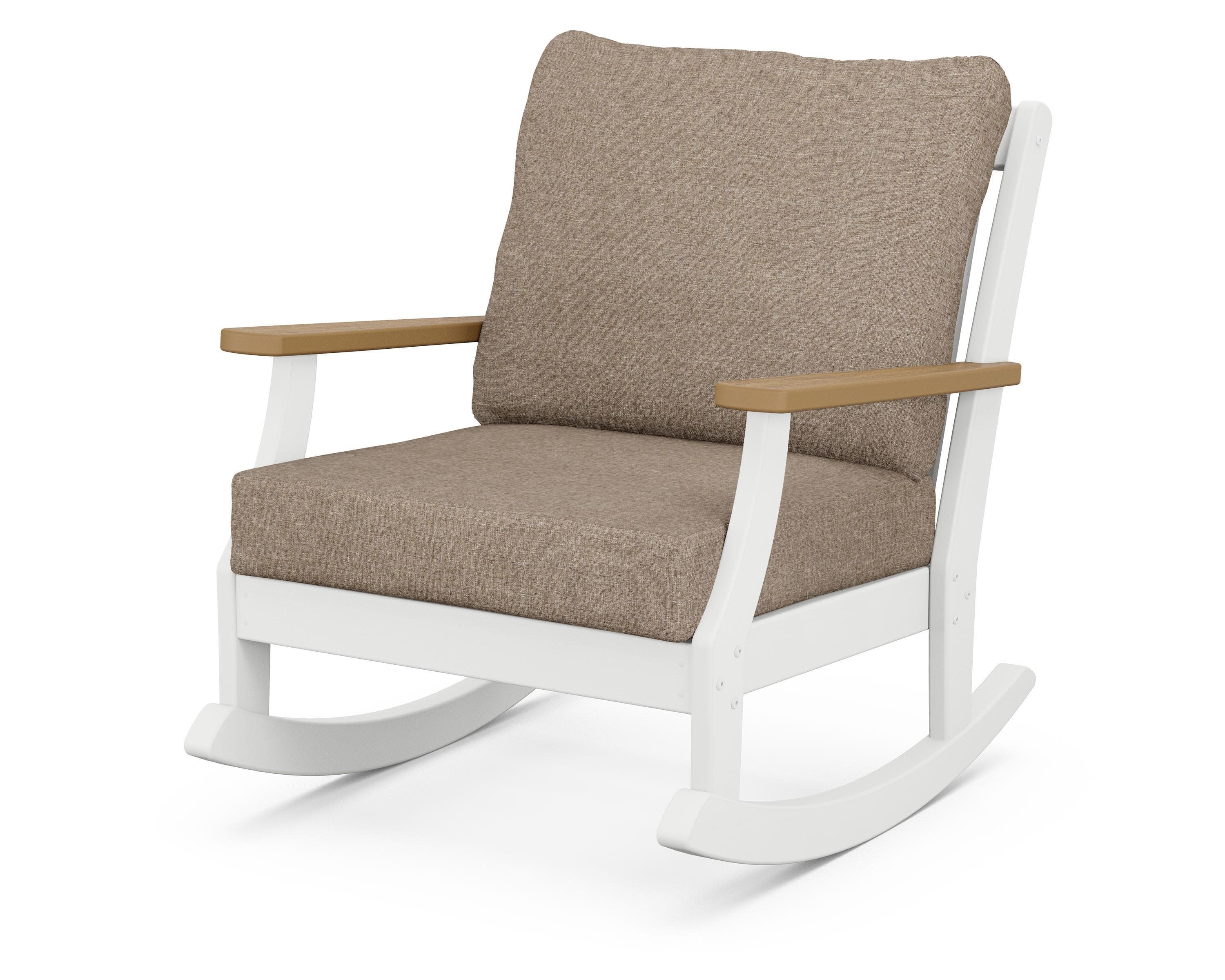 Braxton Deep Seating Rocking Chair in White / Natural / Spiced Burlap