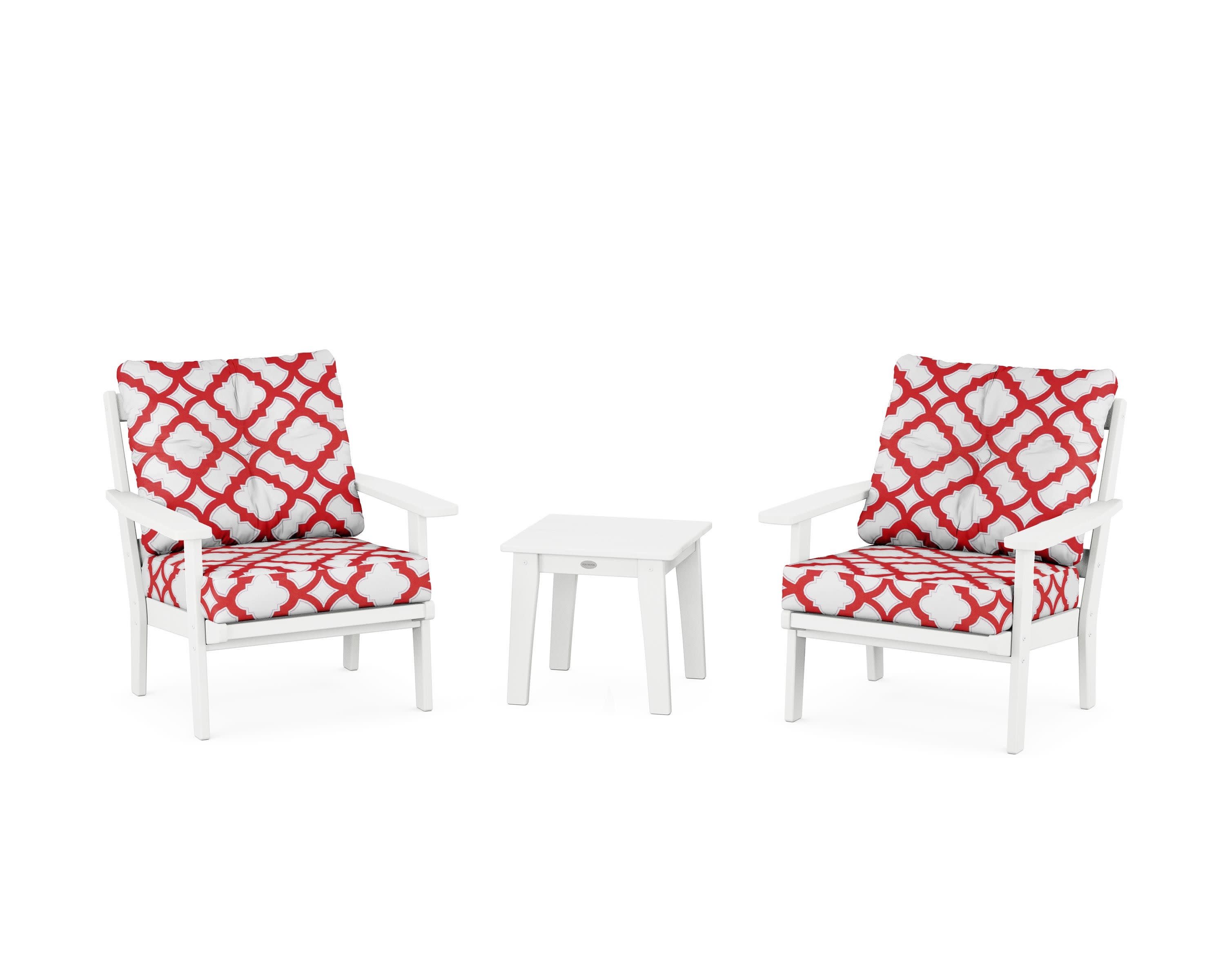 Oxford 3-Piece Deep Seating Set in White / Trellis Crimson