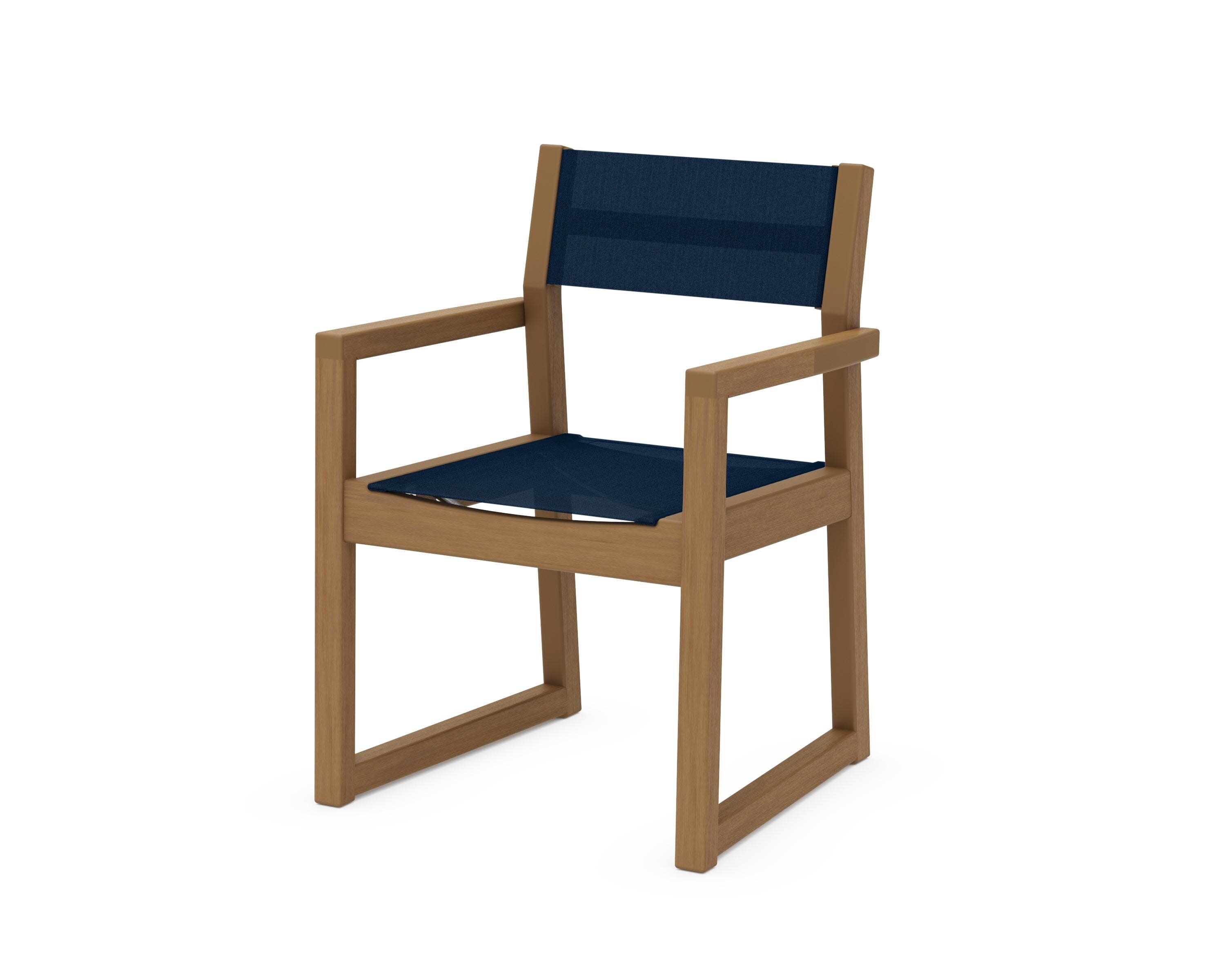 EDGE Sling Dining Arm Chair in Natural / Navy Blue Sling