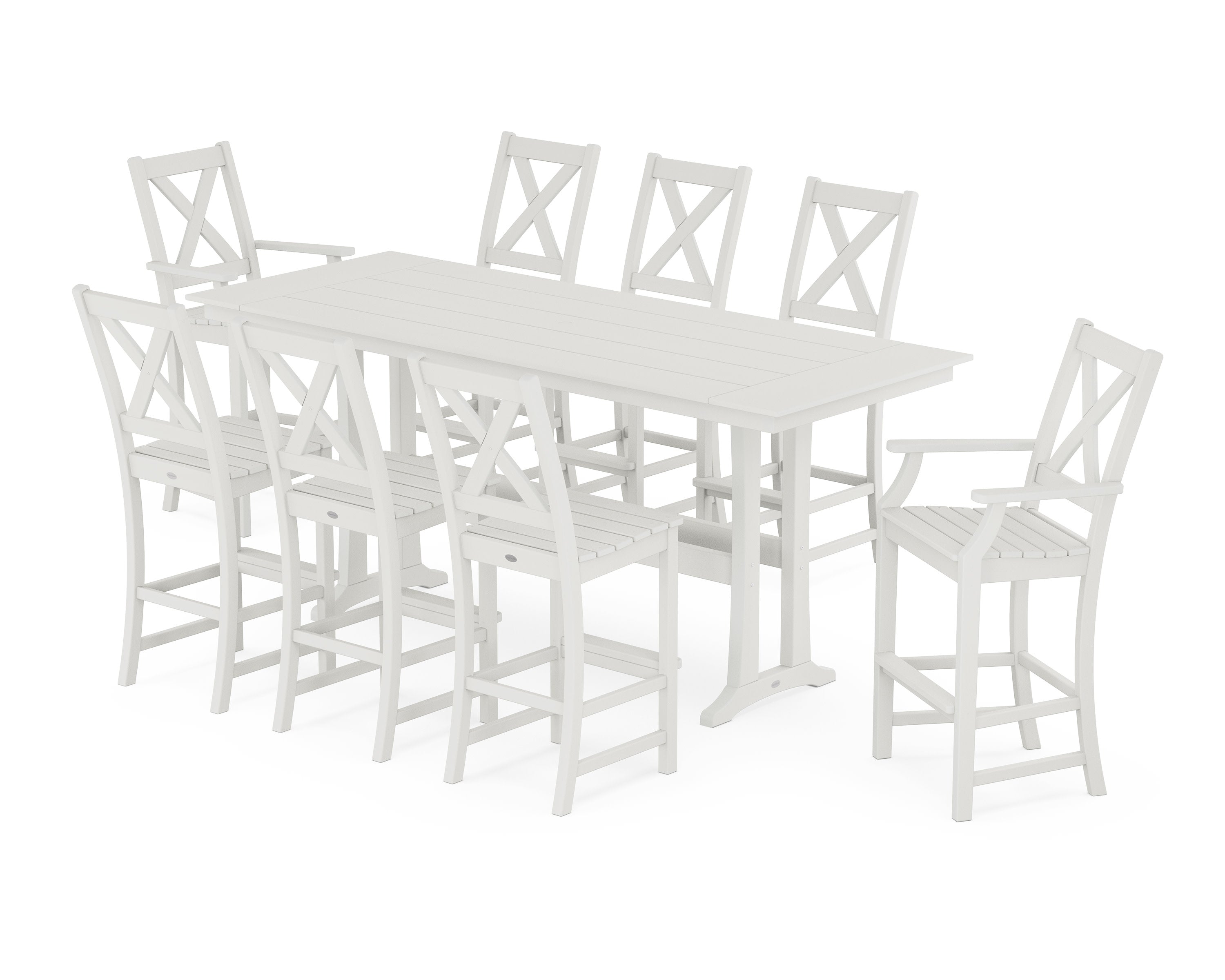 Braxton 9-Piece Farmhouse Bar Set with Trestle Legs in Vintage White