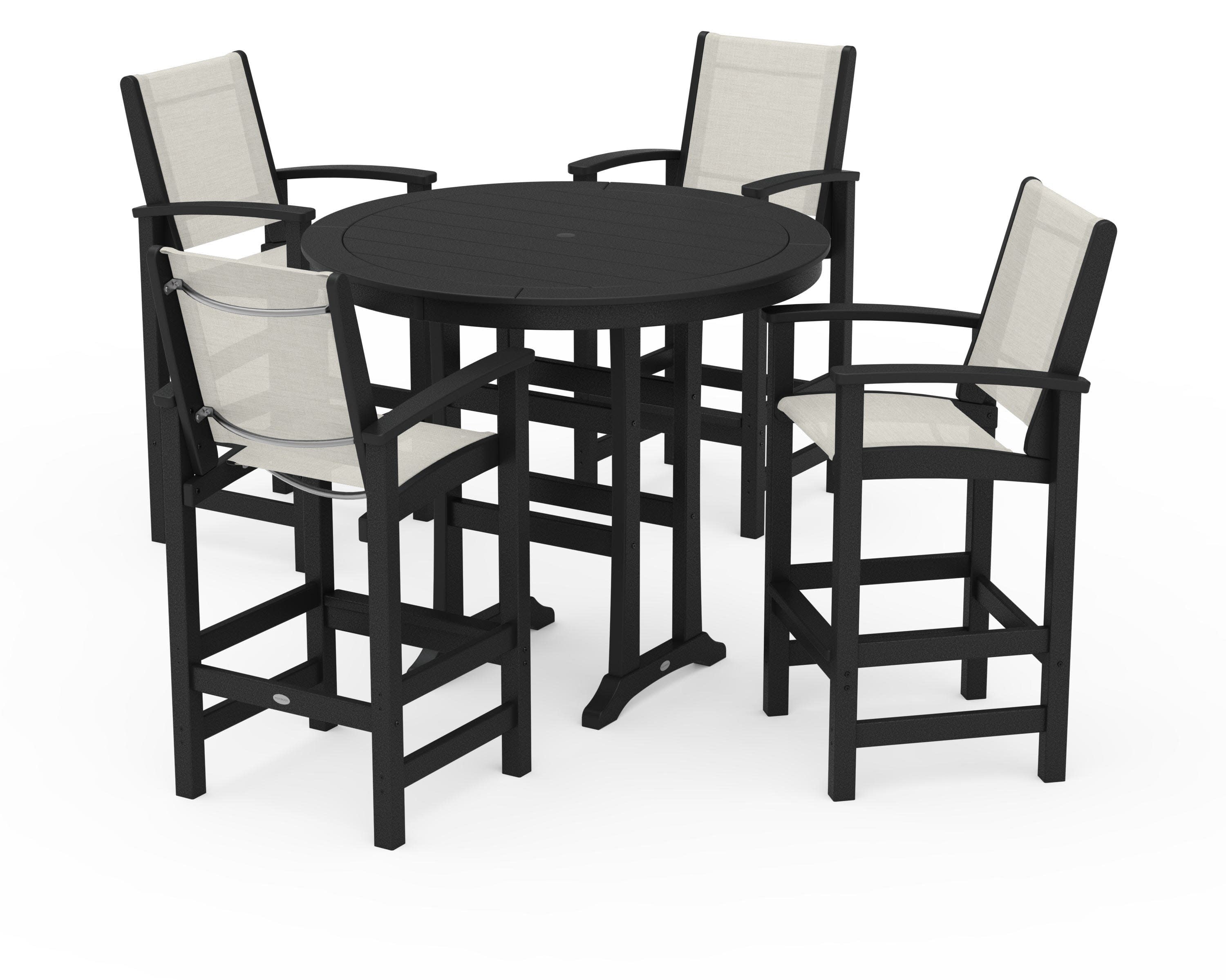 Coastal 5-Piece Nautical Trestle Bar Set in Black / Parchment Sling